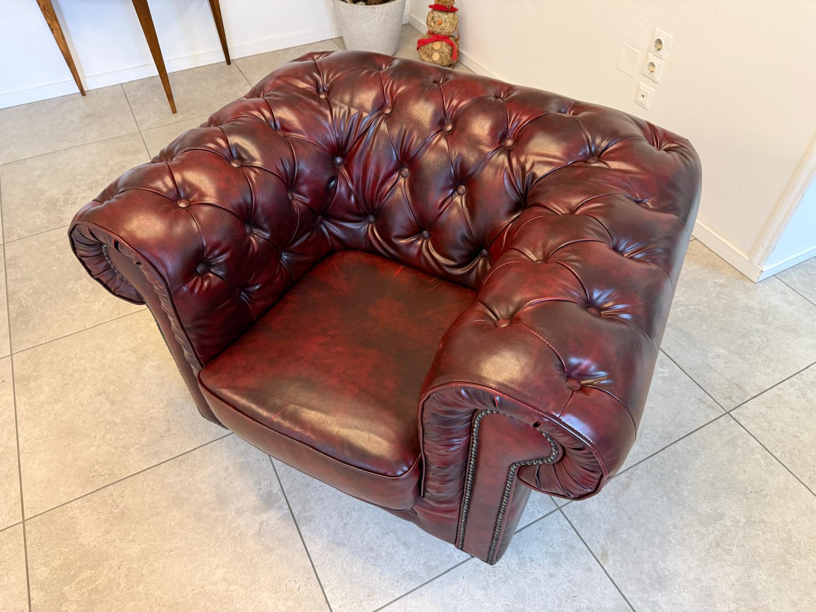 Chesterfield Ensemble 3 teilig Ledersofa Fauteuils Clubmöbel Cultmöbel G2264