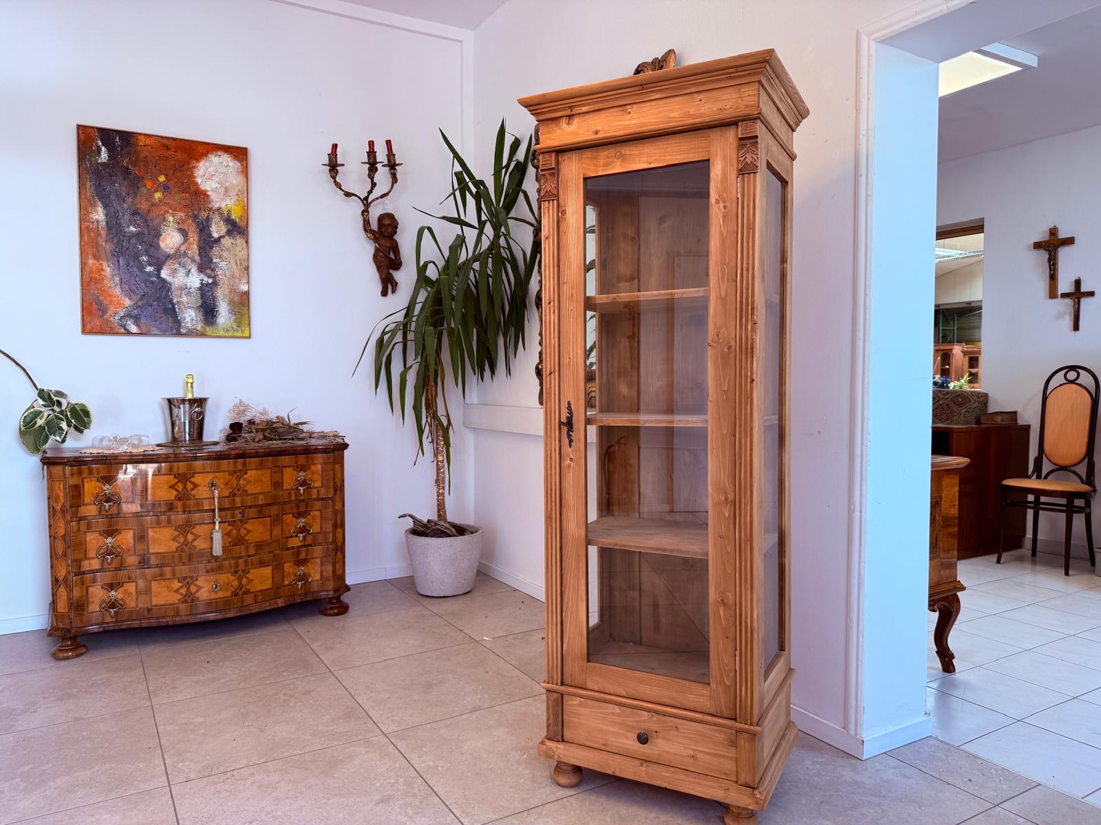 Antike Bauernvitrine Vitrine Naturholz Bücherschrank Alte Bauernmöbel D2702