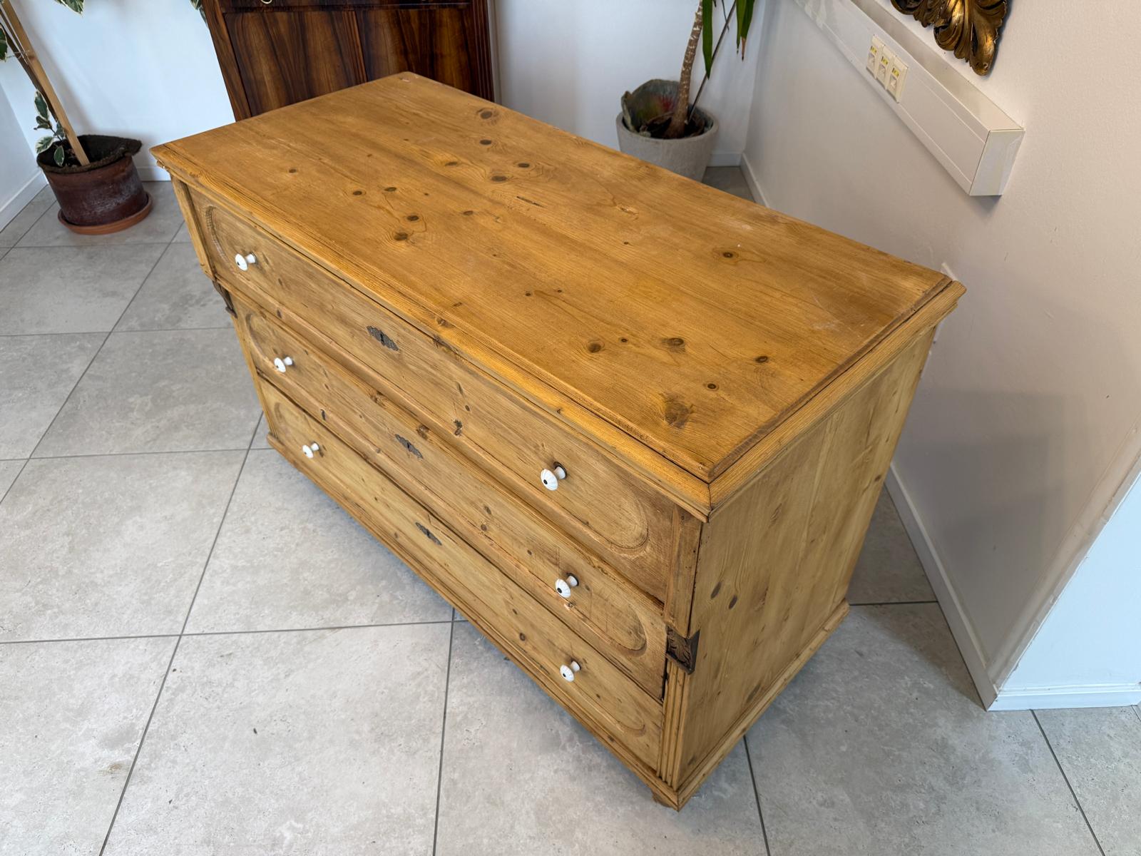 Originale Biedermeier Kommode Antik 3 Laden aus Fichtenholz Weichholz G2134