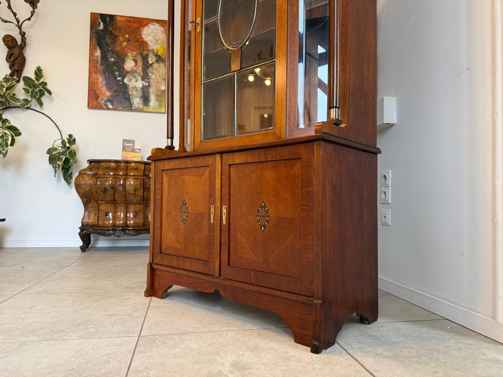 SALE Originale Jugendstil Säulenschrank Bücherschrank Vitrine Antiquität  D1151