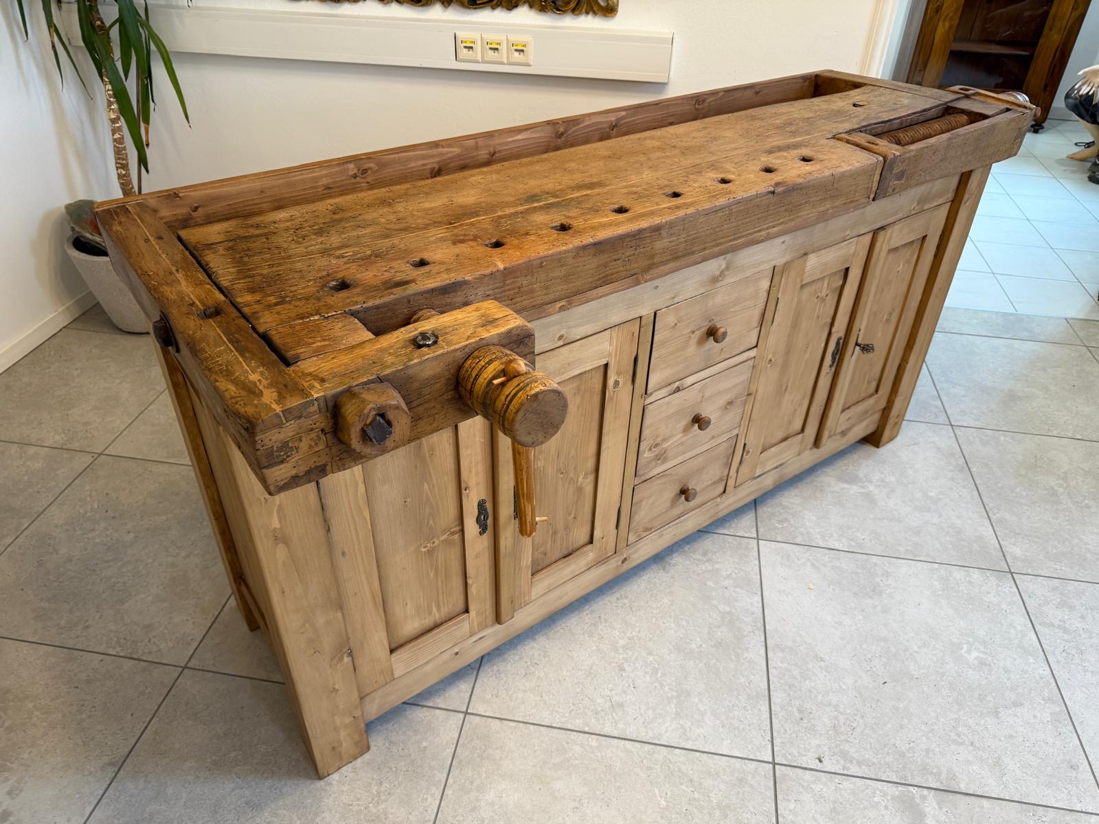 Urige Hobelbank Werkbank Pult Tresen Ladenschrank Antik G2257