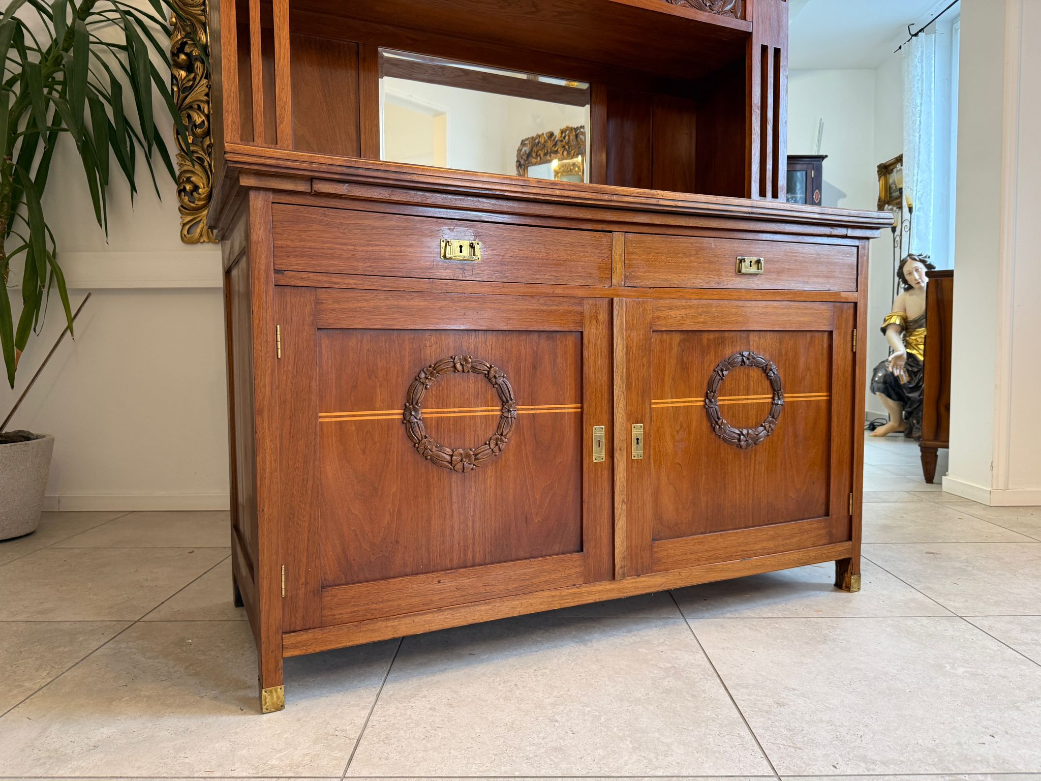 Elegantes Originales Jugendstil Designerbuffet Aufsatzbuffet Glasschrank D1188