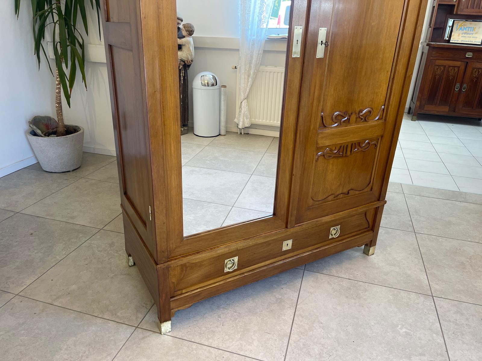 Restaurierter Jugendstil Garderobenschrank Spiegelschrank G1368