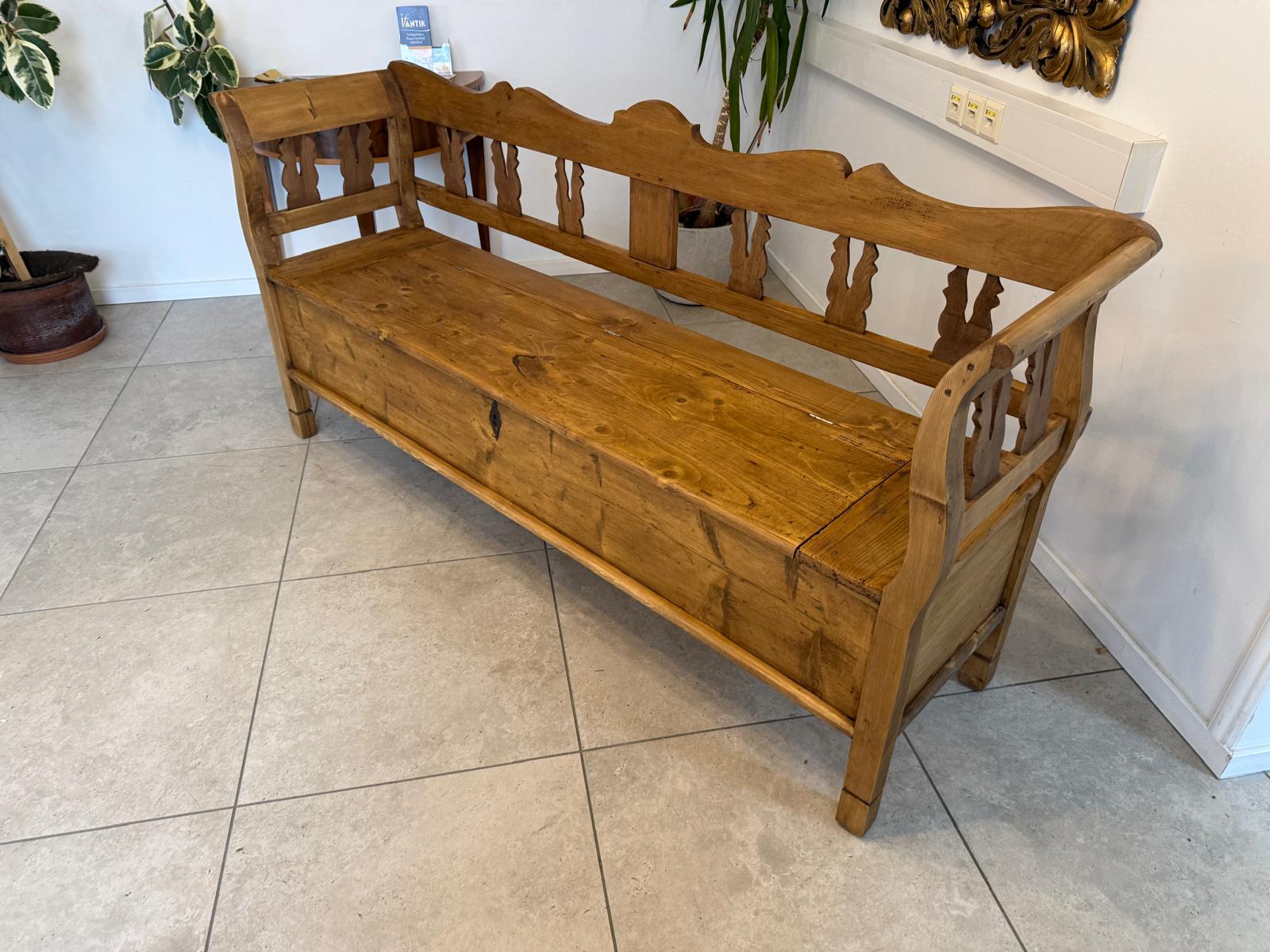 Provinzielle Biedermeier Truhenbank Landhausbank Antik D1087
