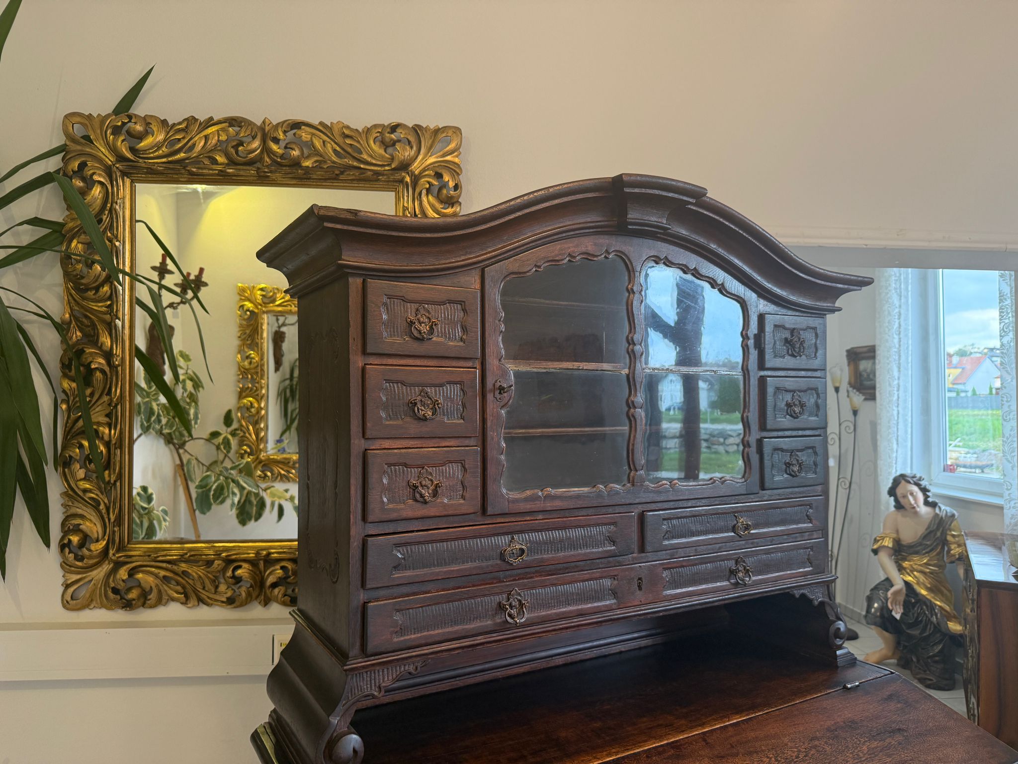 Barock Eichensekretär Aufsatzschrank Schreibsekretär Anqituität  D2377