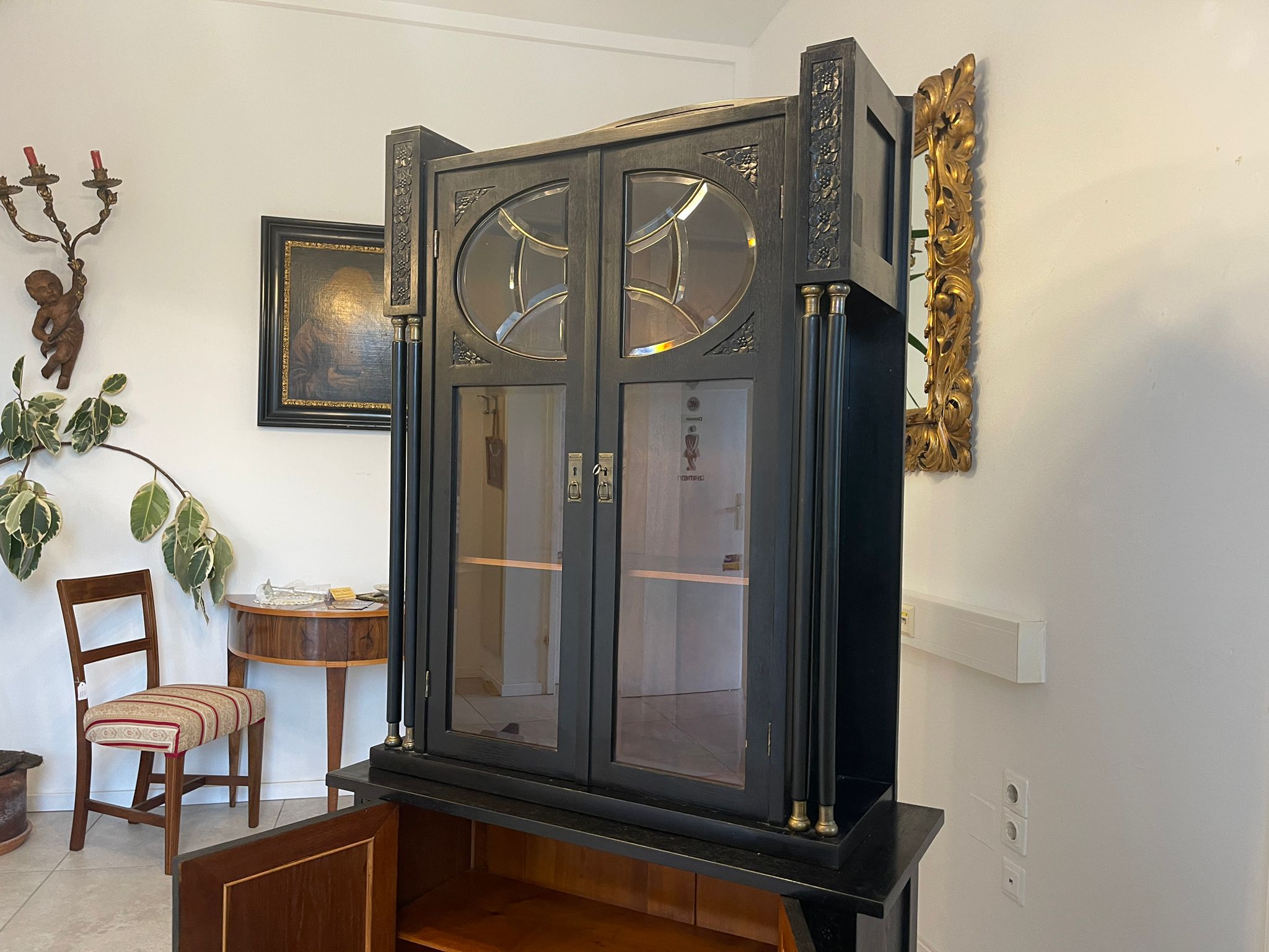 Schmale Originale Jugendstil Kredenz Bücherschrank Antiquität G1044