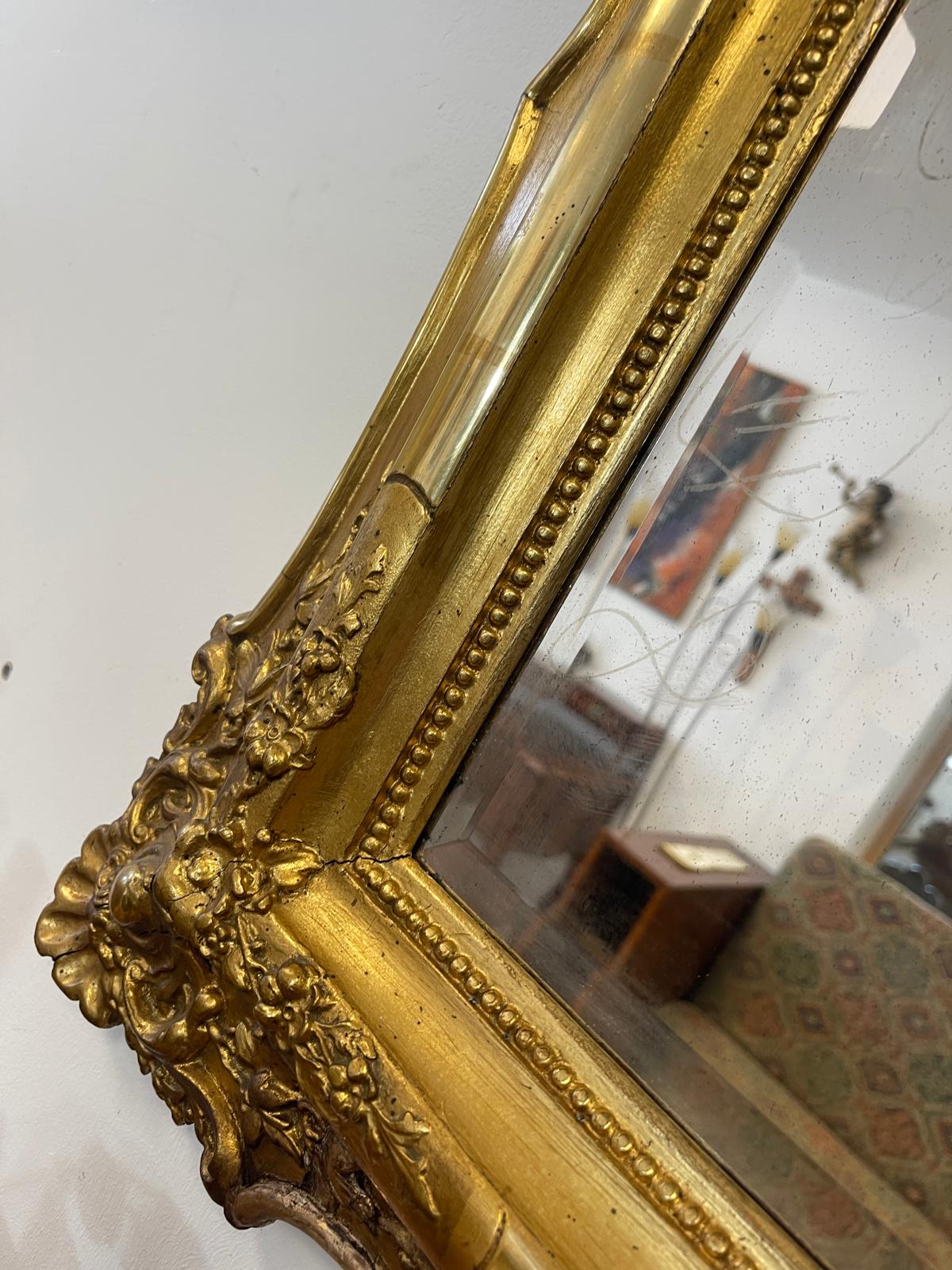 Originaler vergoldeter Biedermeier Spiegel Holzspiegel Rosenspiegel G1215