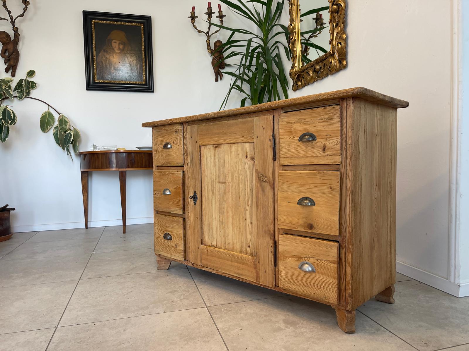 Bäuerliche Anrichte Sideboard Kommode Naturholz E1017