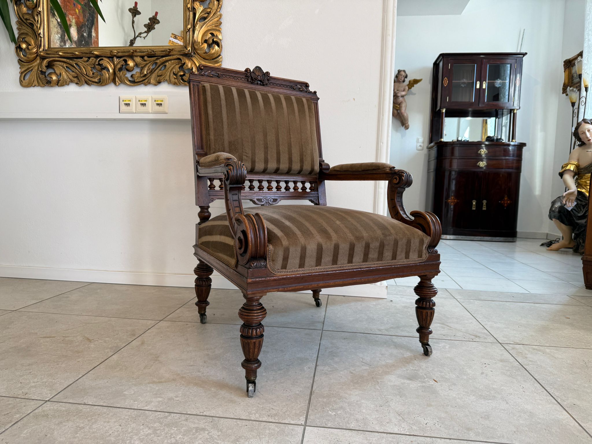Historismus Armlehnstuhl Fauteuil Sessel Altdeutsch D1249