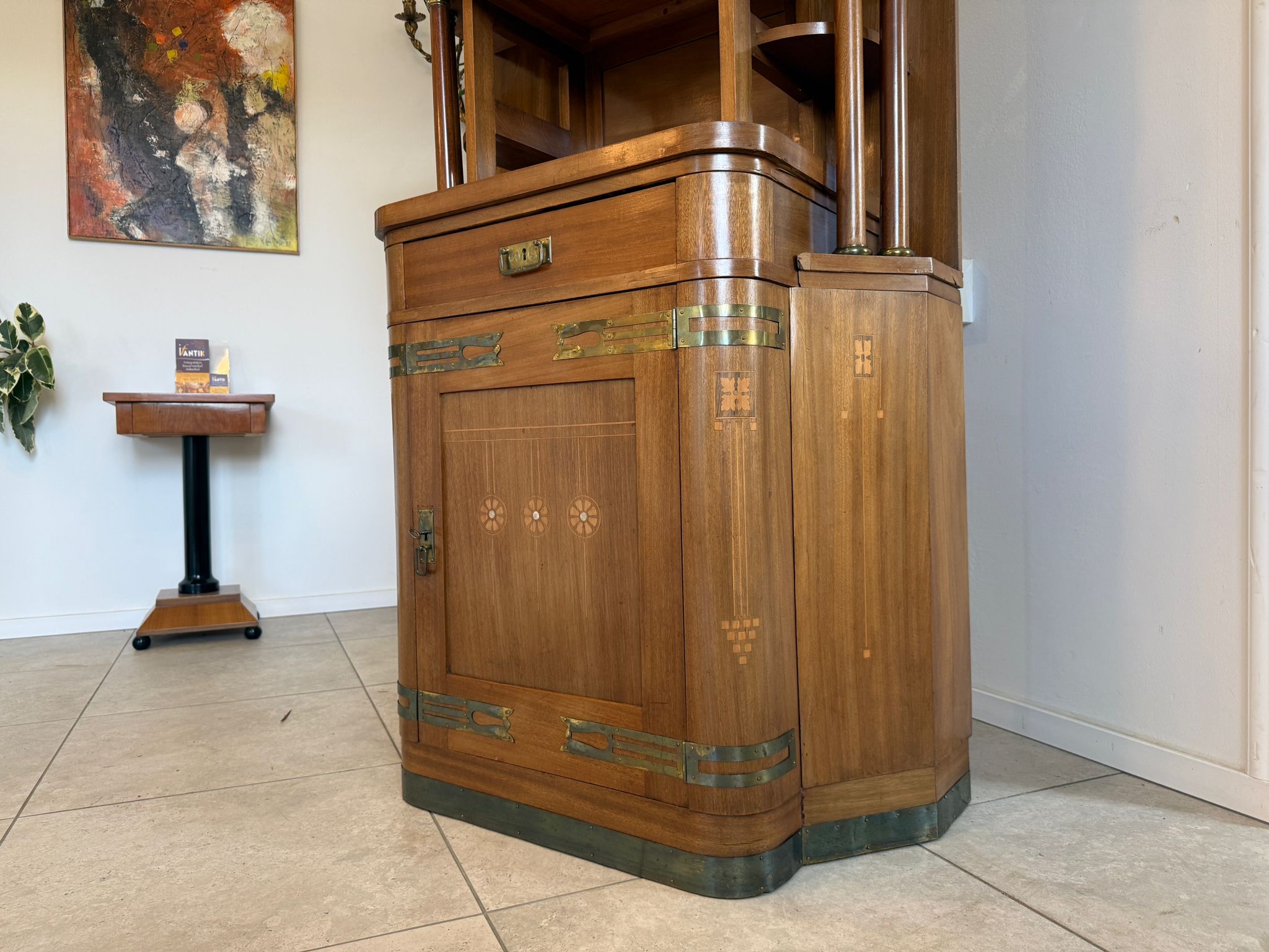 SALE Originale Jugendstil Säulenschrank Bücherschrank Vitrine Antiquität  D2281