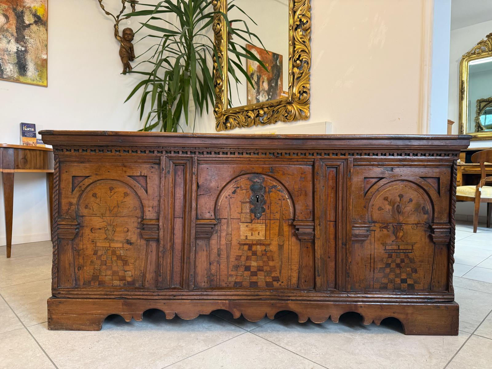 Truhe Bauerntruhe Naturholztruhe Nadelholz Bauernmöbel Antiquität G2366