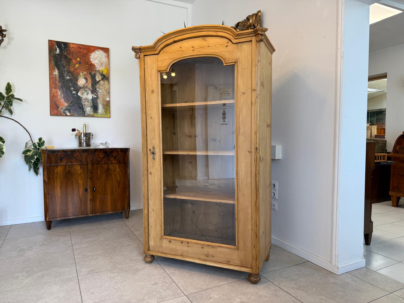 Bäuerliche Vitrine Bauernvitrine Bauernschrank Naturholz Bücherschrank G2011