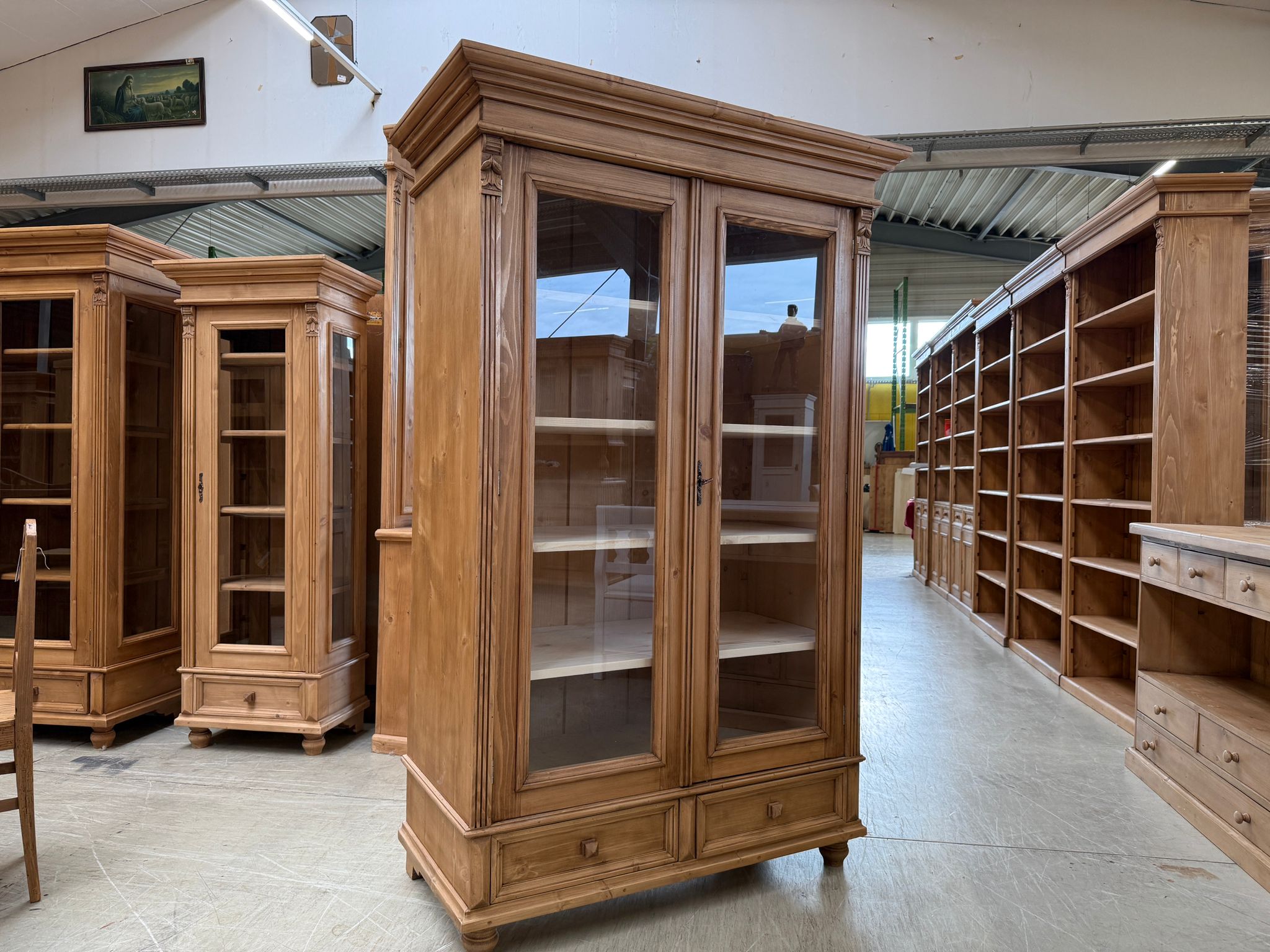 Antike Bauernvitrine Vitrine Naturholz Bücherschrank Alte Bauernmöbel G2105