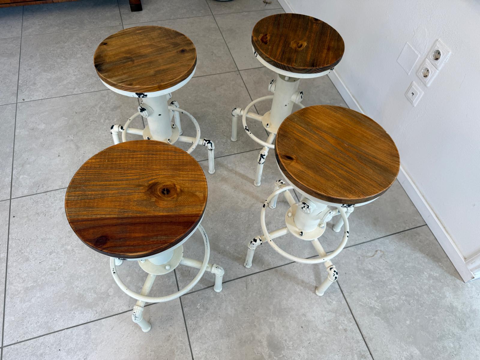 4 Industrial-Hocker Holzsitzflächen Barhocker Sitzsessel D2520