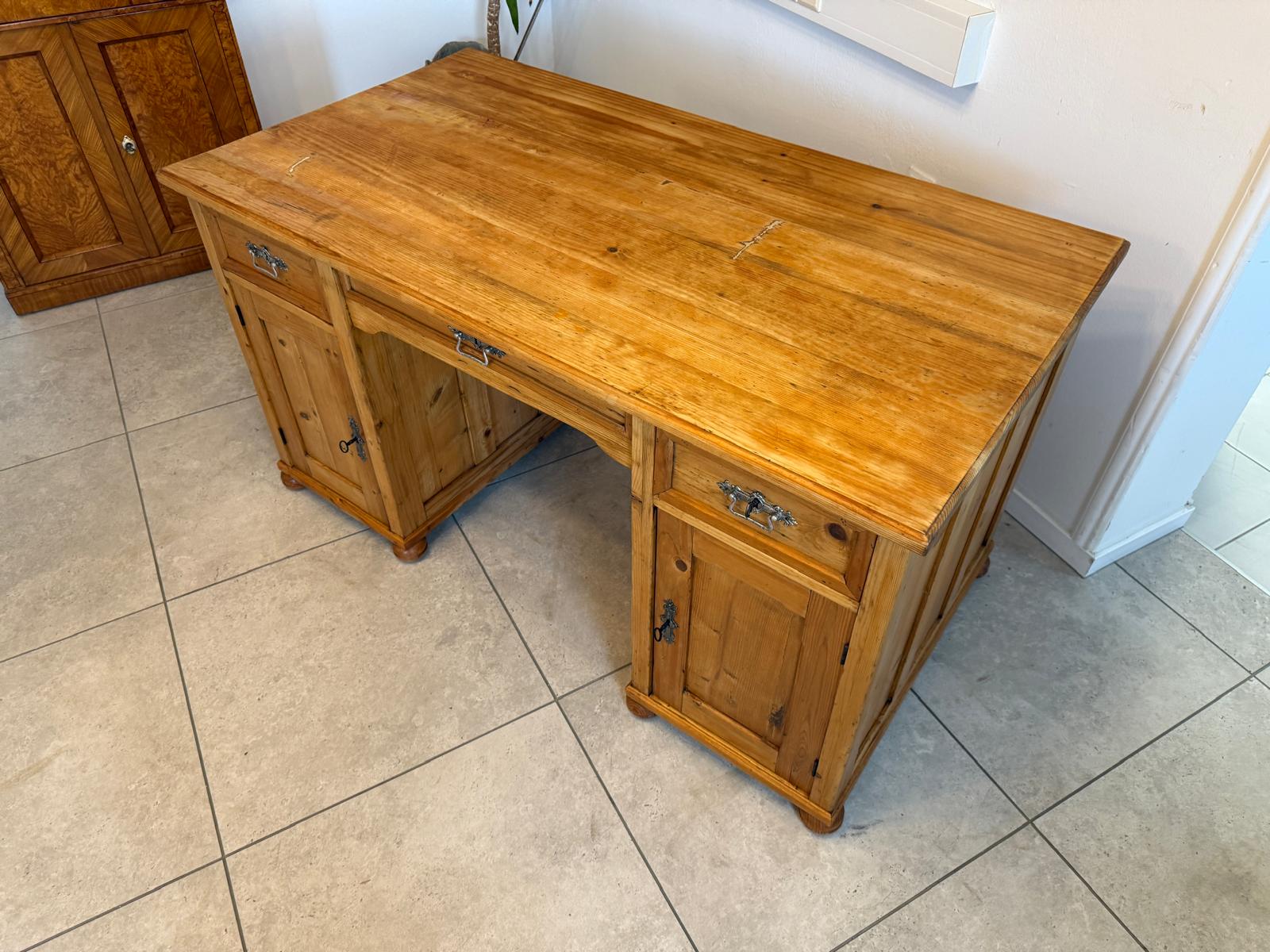 Bäuerlicher Jugendstil Schreibtisch Sekretär Naturholz Antik Alt Weichholz D1208