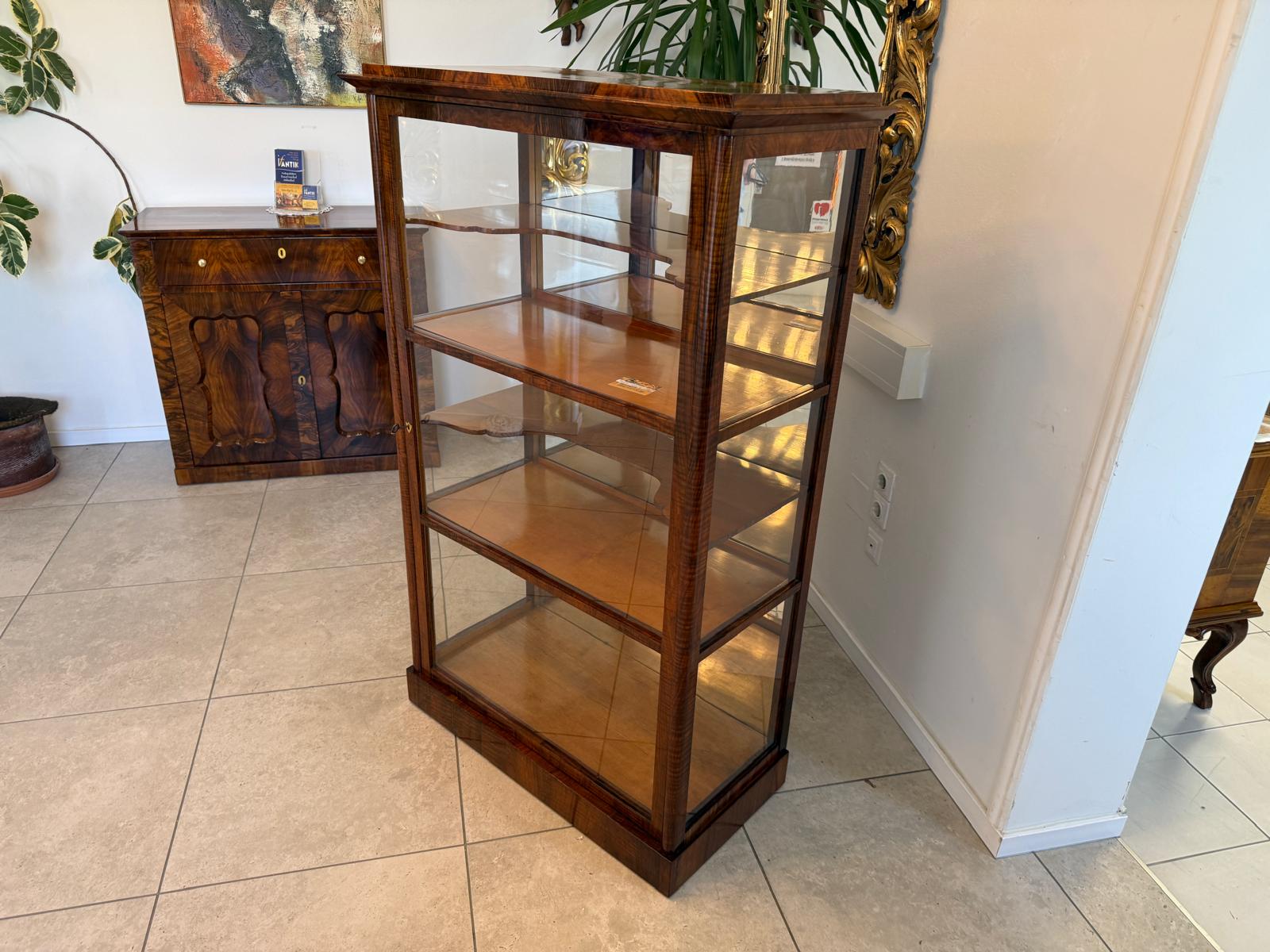 Biedermeier Vitrine Bücherschrank Nussholz Restauriert Antiquität D2394