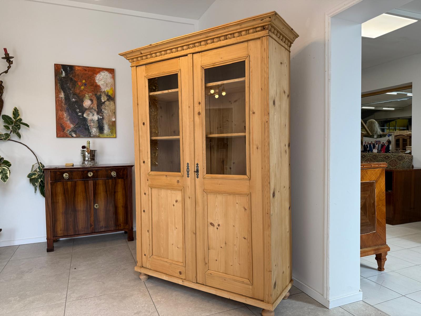 Bäuerliche Vitrine Bauernvitrine Bauernschrank Naturholz Bücherschrank G2117