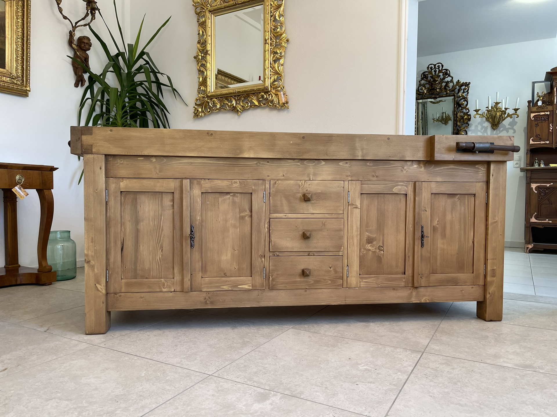 Schreibtisch-Sofa-Pult_23 schwere urige Hobelbank,Werkbank Ladentisch i1382