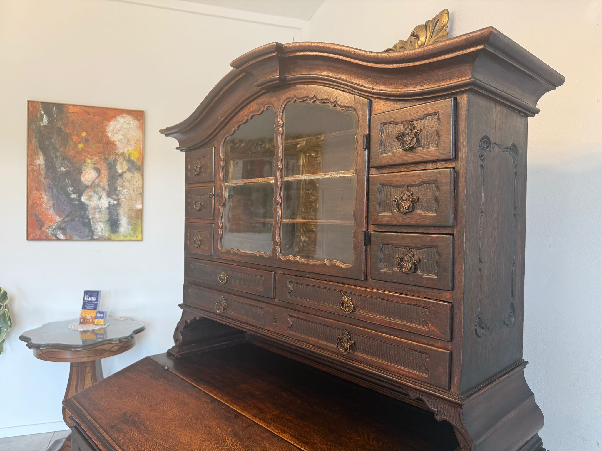 Barock Eichensekretär Aufsatzschrank Schreibsekretär Anqituität  D2377