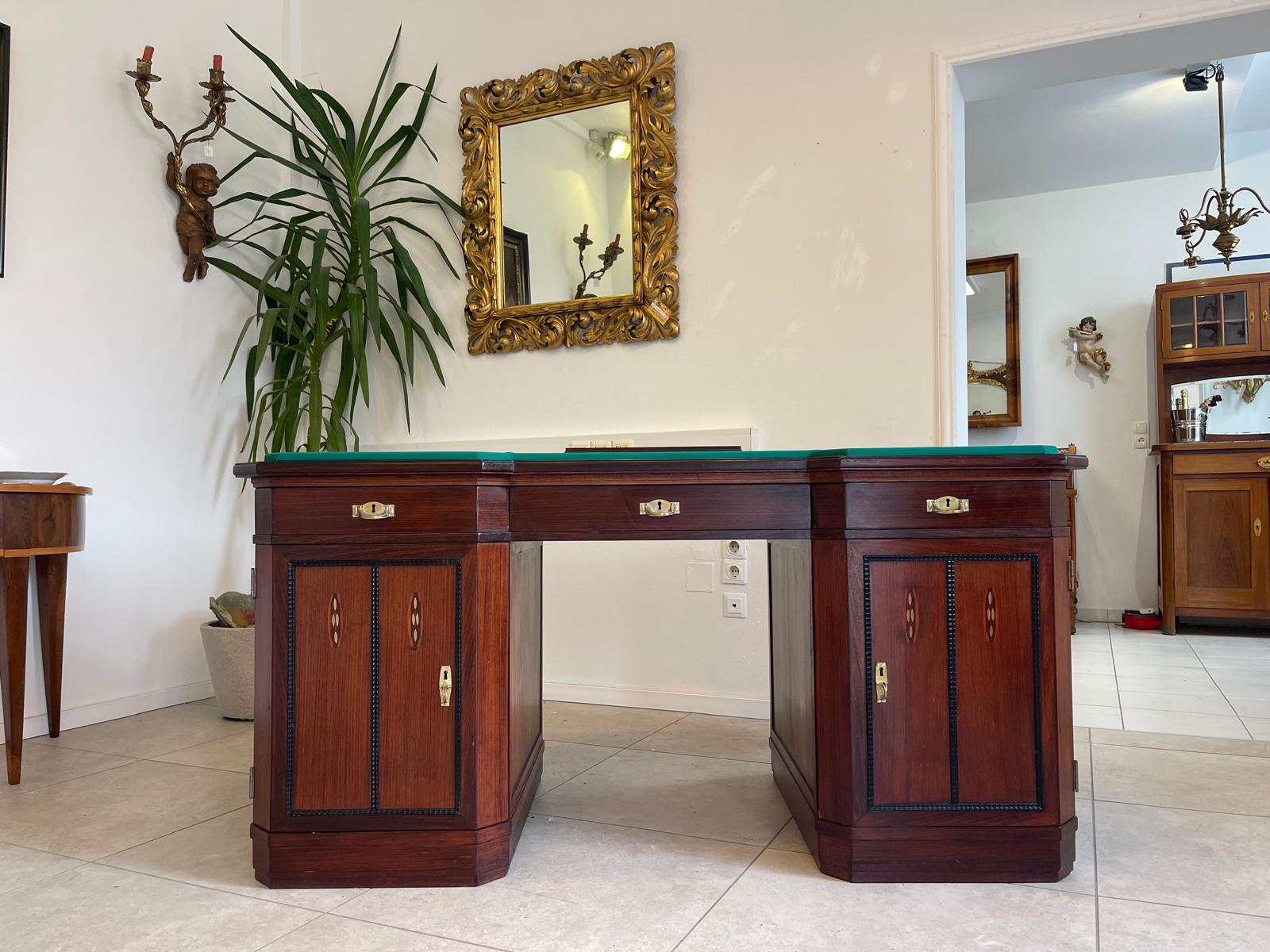 SALE Art Deco Schreibtisch Sekretär - Mahagoni, elegant, antik, 3 Schubladen, Chrombeschläge - Originalstück G1172