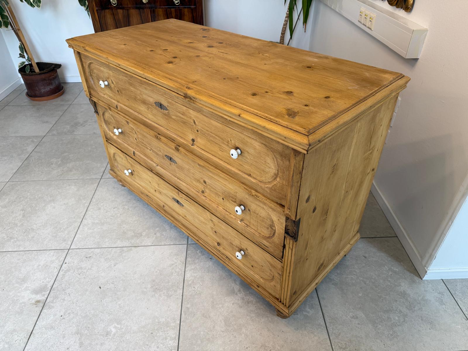 Originale Biedermeier Kommode Antik 3 Laden aus Fichtenholz Weichholz G2134