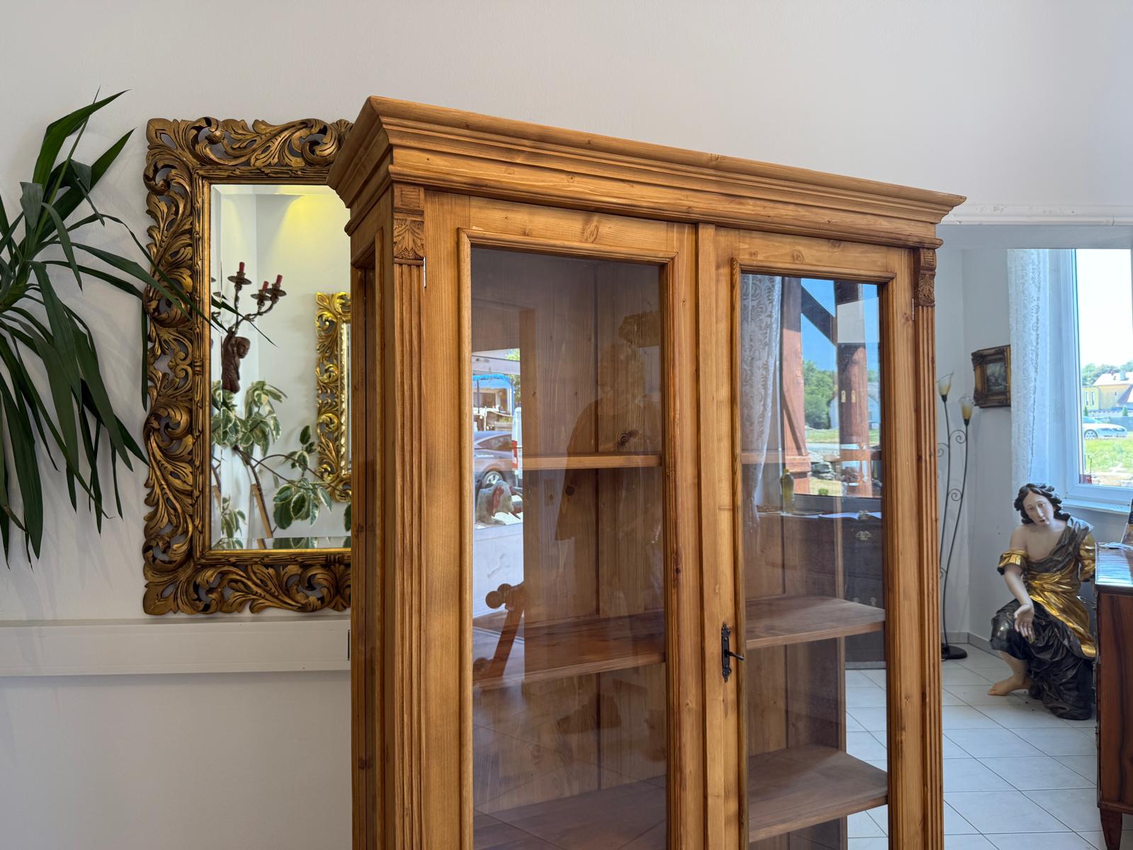 Antike Bauernvitrine Vitrine Naturholz Bücherschrank Alte Bauernmöbel D2707