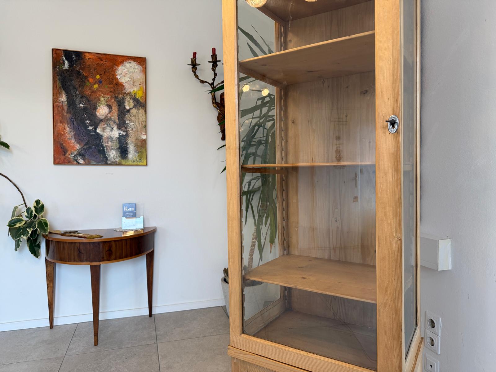 Bäuerliche Jugendstil Vitrine Bauernvitrine Naturholz Bücherschrank antik G2251