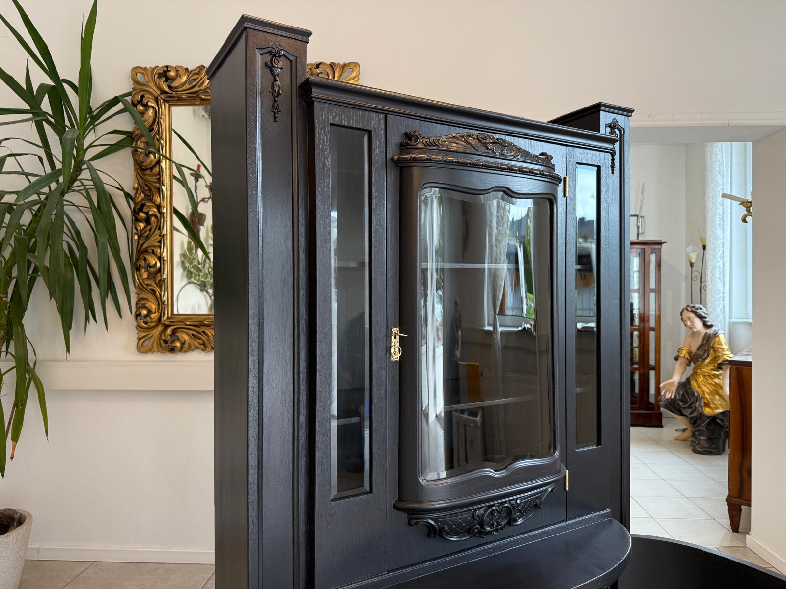 Restauriertes Jugendstil Aufsatzbuffet Bücherschrank Schwarz Antik G2172-1