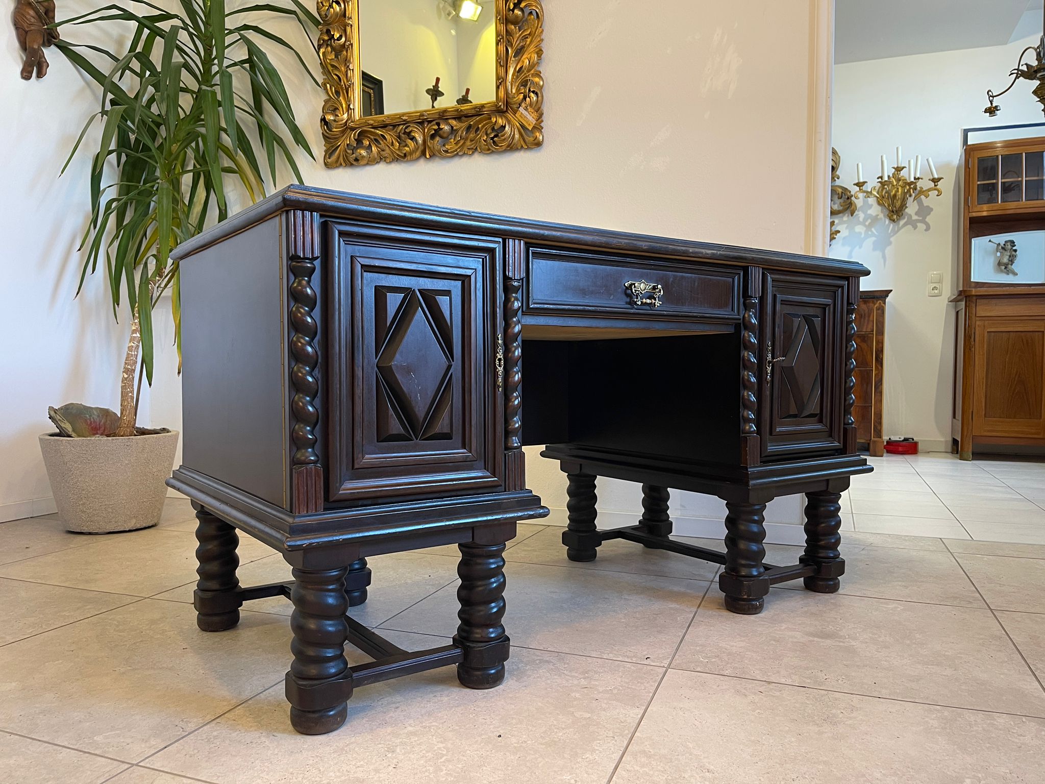 Jugendstil Schreibtisch Sekretär Freisteher Schwarz A5489