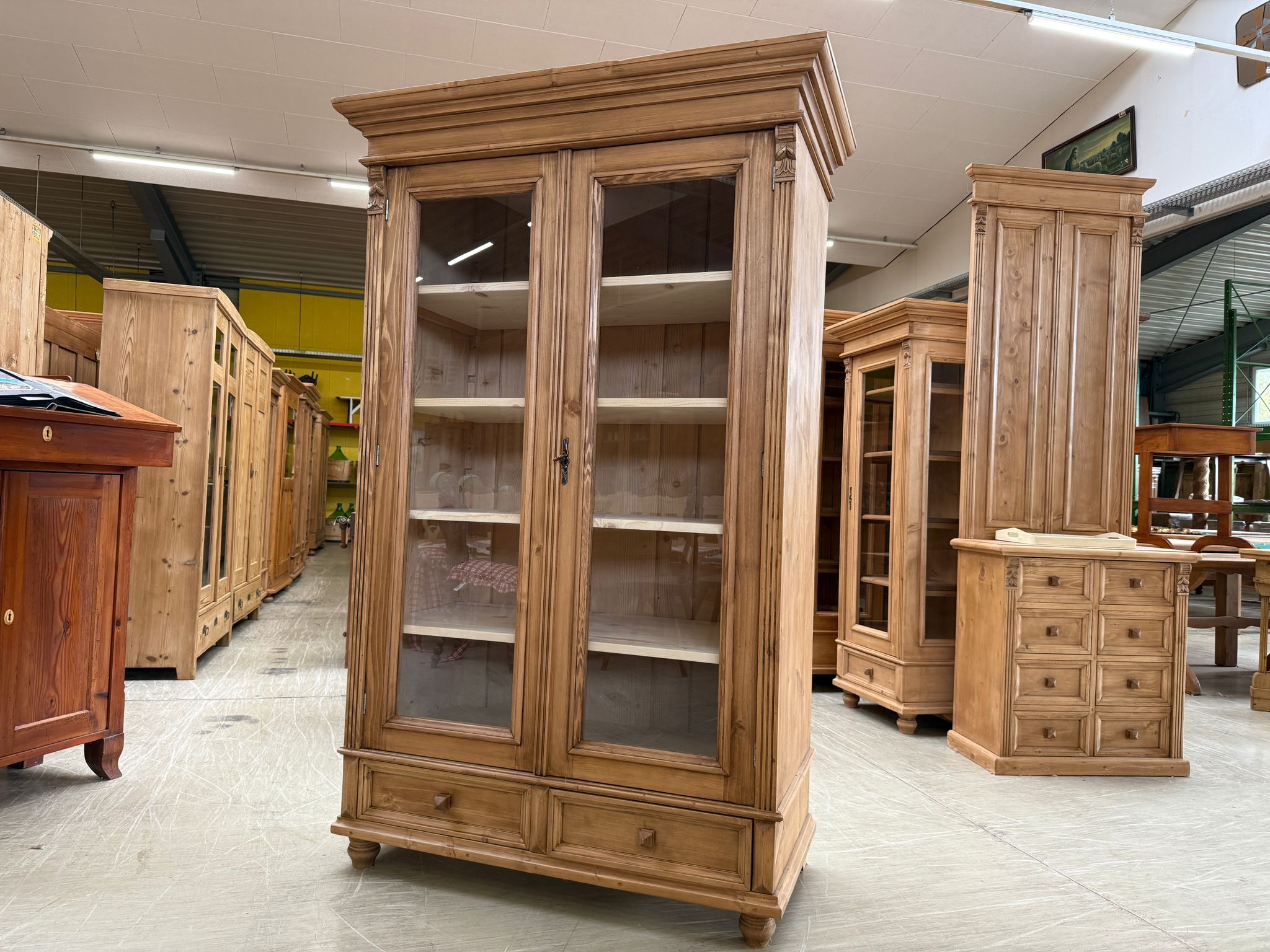 Antike Bauernvitrine Vitrine Naturholz Bücherschrank Alte Bauernmöbel G2105