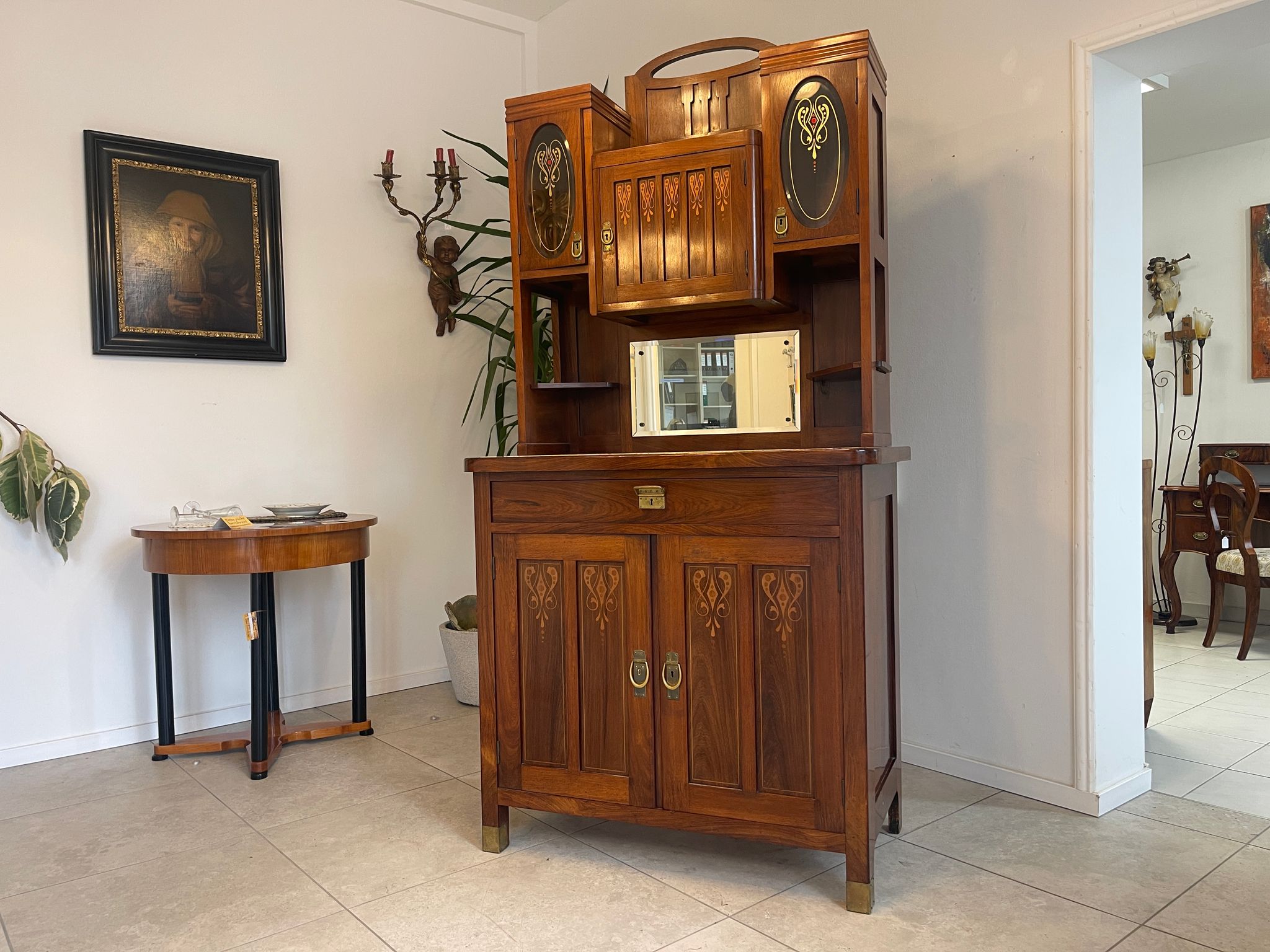 Elegantes Originales Jugendstil Designerbuffet Aufsatzbuffet Glasschrank G1229