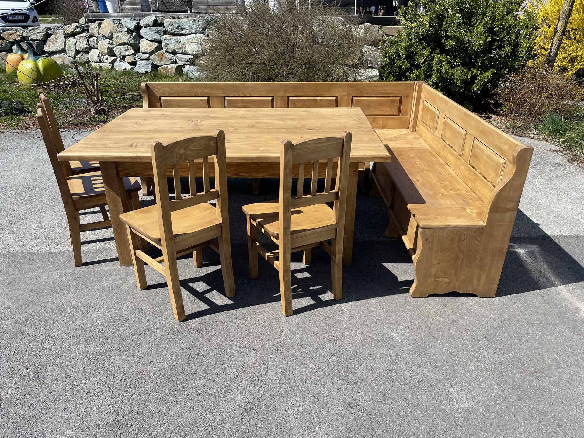 Bauernstube Eckbankgruppe mit massivem Bauerntisch und 4 Sessel, Landhausstil MIBEST