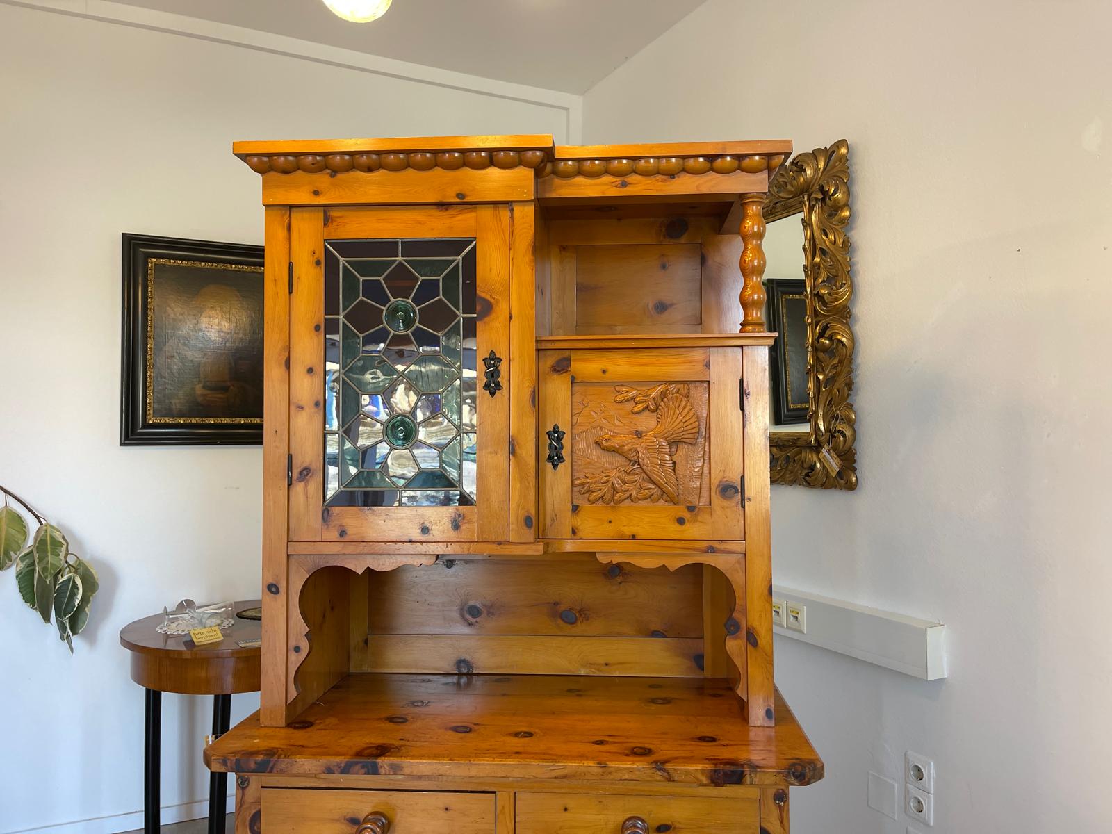 Zirbenholz Kredenz Küchenvitrine Butzenglas Küchenschrank G1263