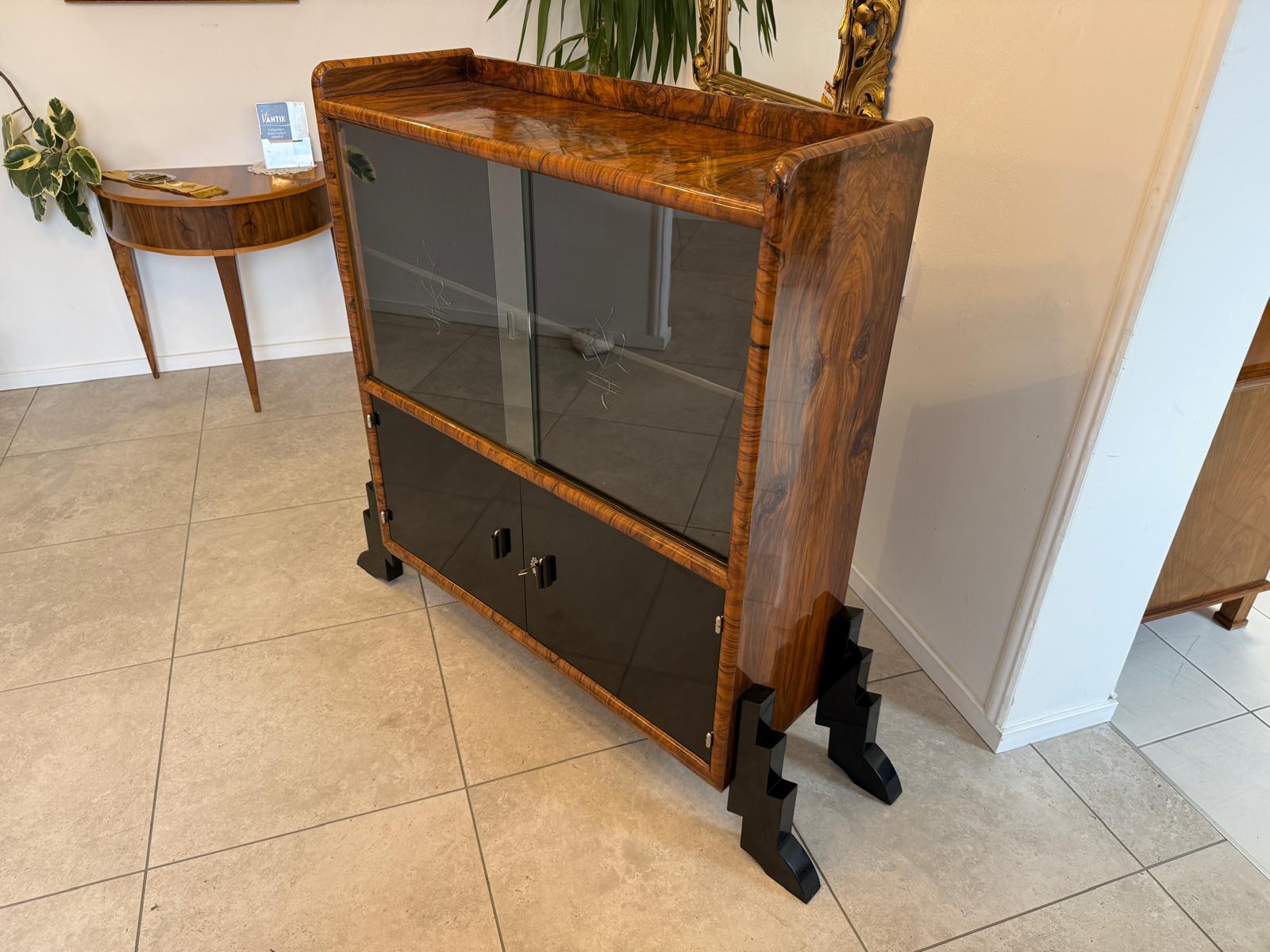 Altrestaurierte Art Deco Vitrine Glasschrank Bücherschrank G2272