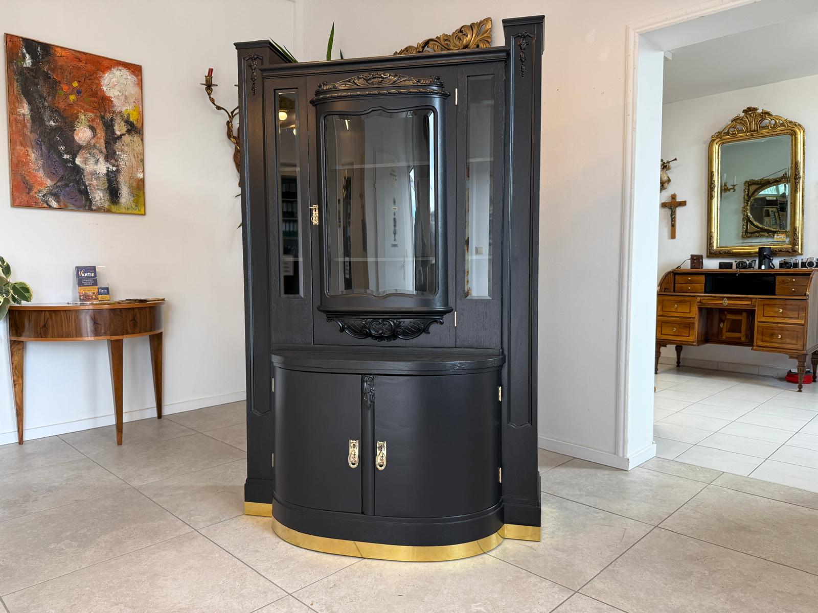 Restauriertes Jugendstil Aufsatzbuffet Bücherschrank Schwarz Antik G2172-1