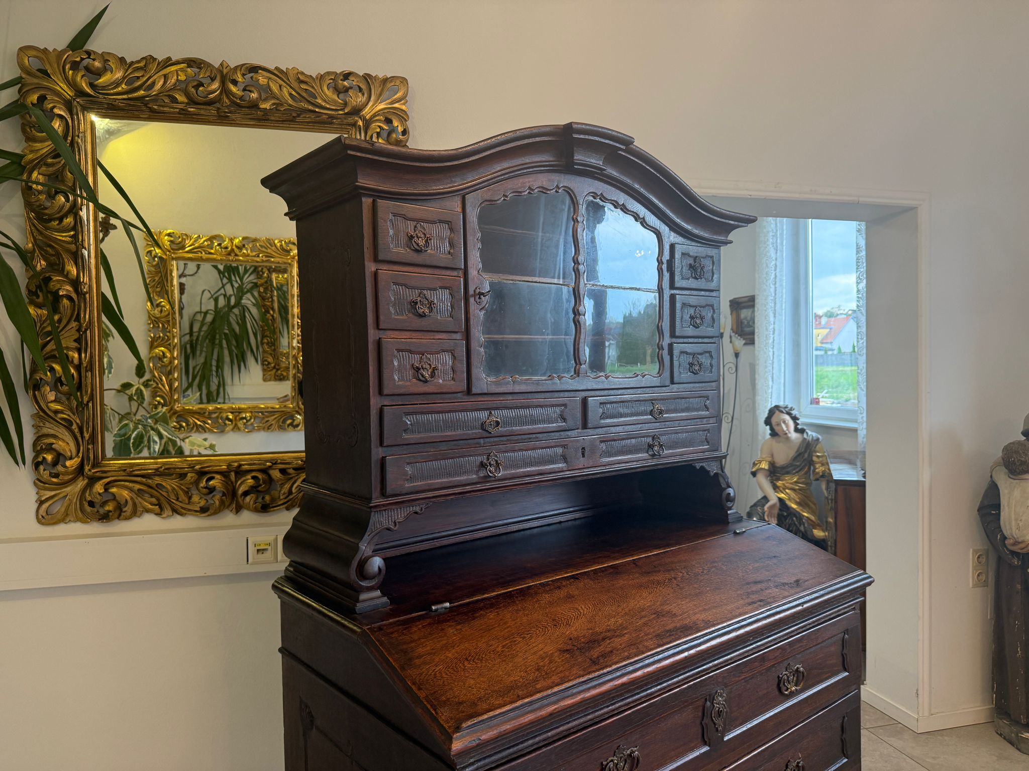 Barock Eichensekretär Aufsatzschrank Schreibsekretär Anqituität  D2377