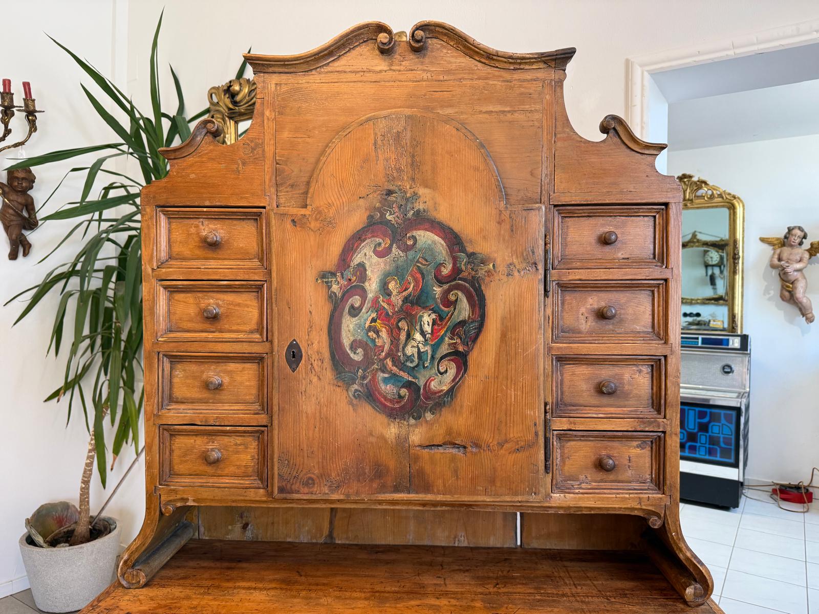 Bäuerlicher Bücherschrank Vitrine Bauernvitrine Bauernschrank Naturholz D2323