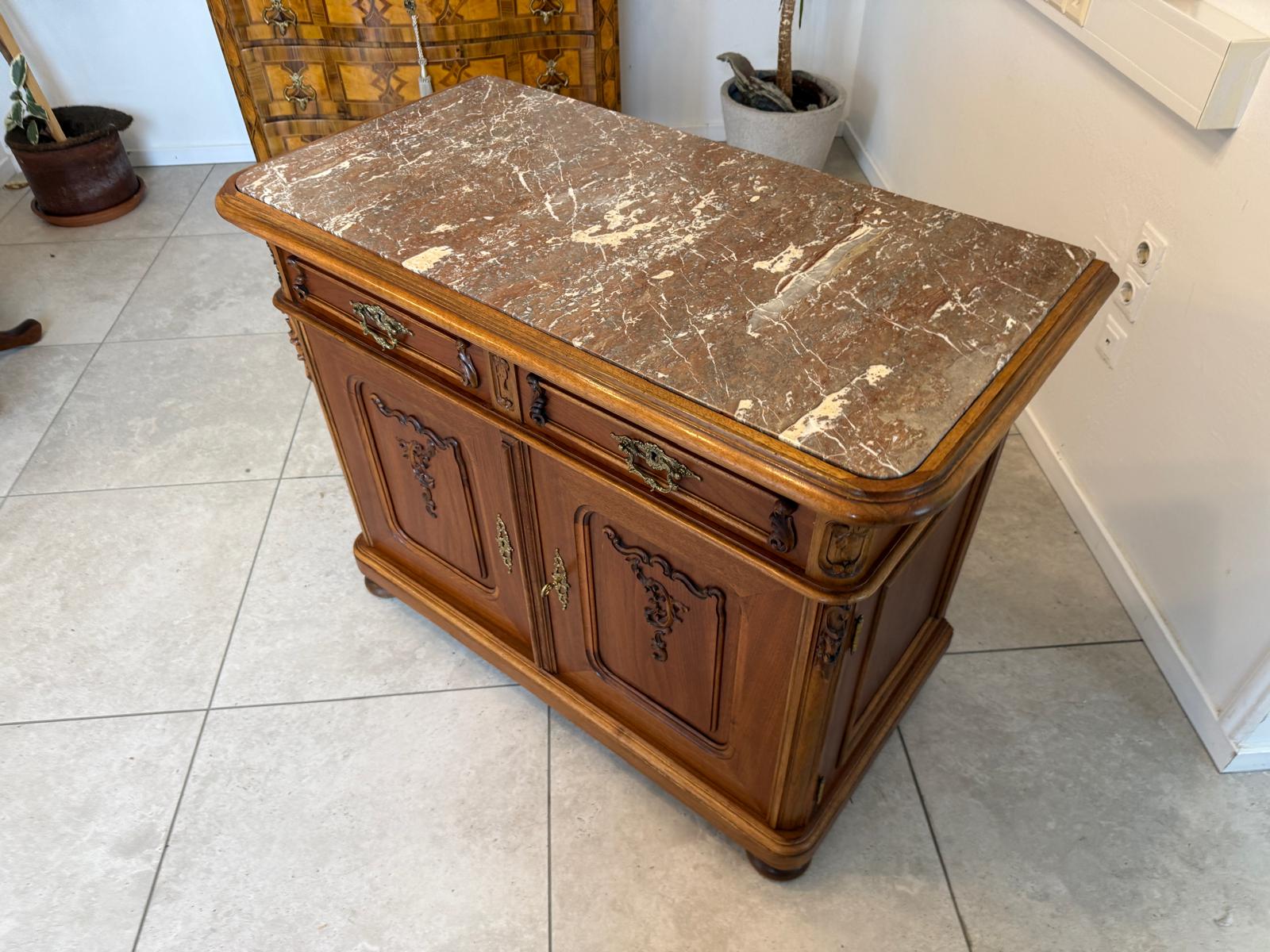 Pfeiferlbarock Anrichte Sideboard Eichenholz Granitplatte Antiquität D2746