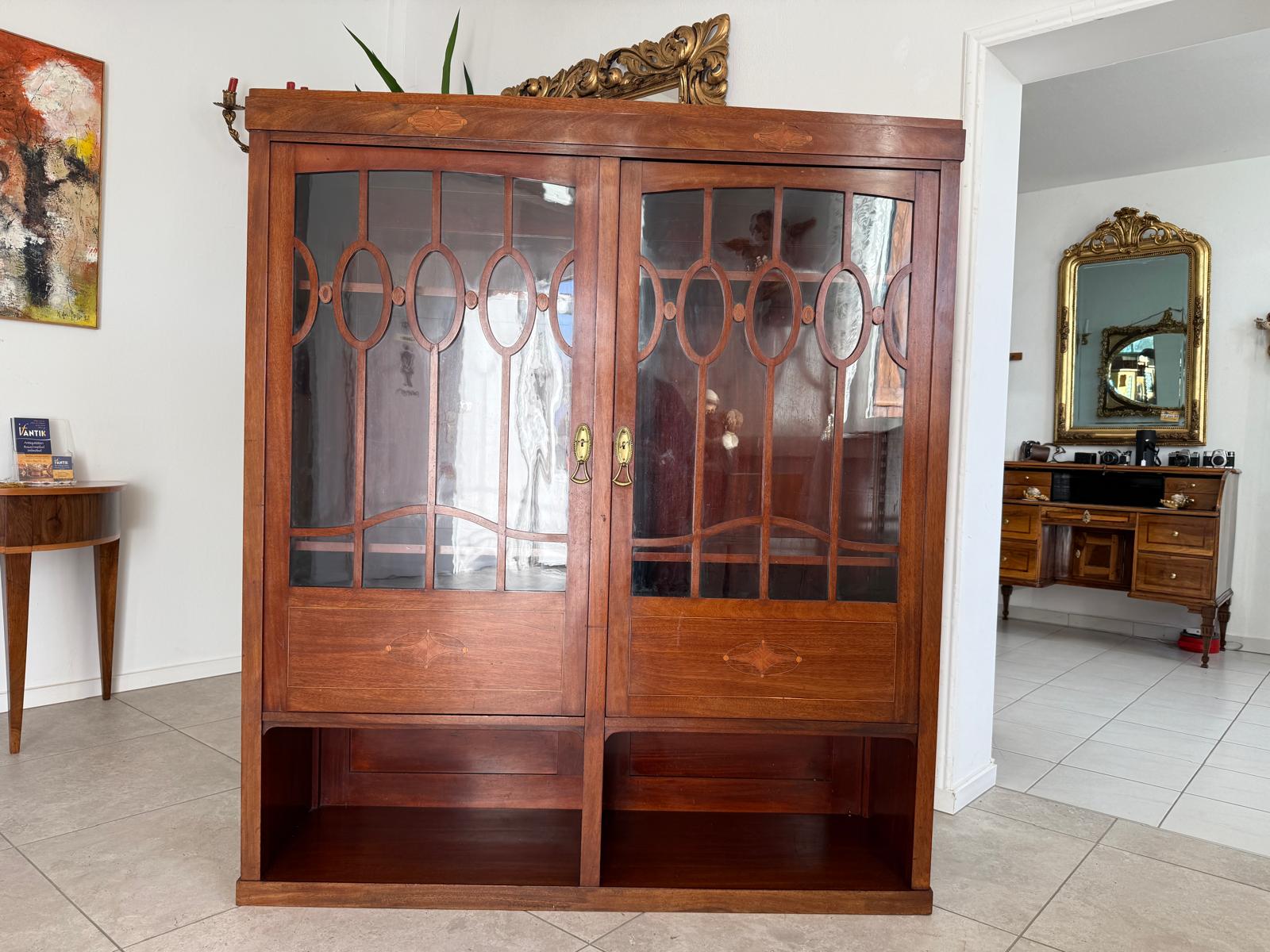 Originale Jugendstil Bücherschrank Vitrine Marketiert Antiquität G2187