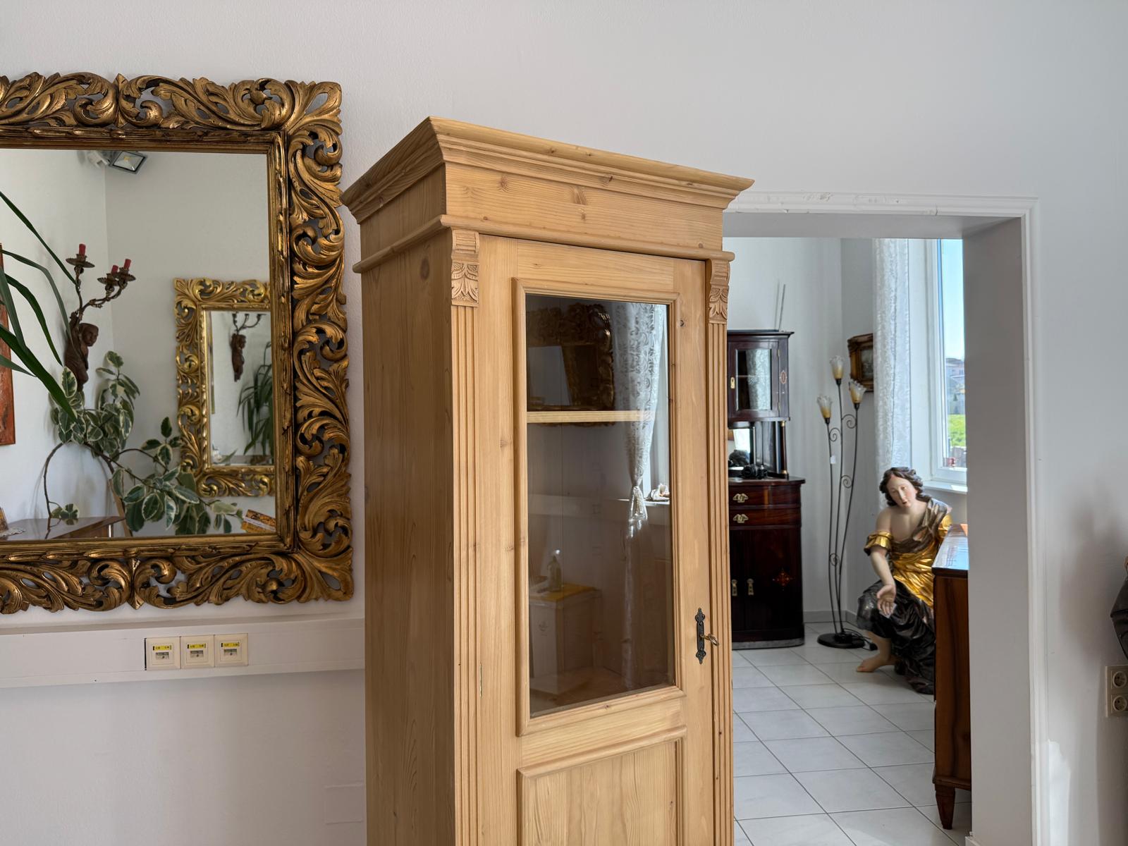 Antike Bauernvitrine Vitrine Naturholz Bücherschrank Alte Bauernmöbel D2345