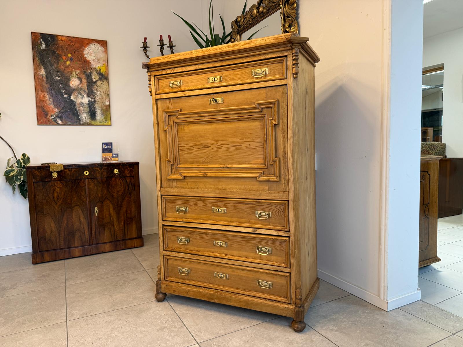 Restaurierter bäuerlicher Gründerzeit Sekretär Naturholz Antik WeichholzD1117