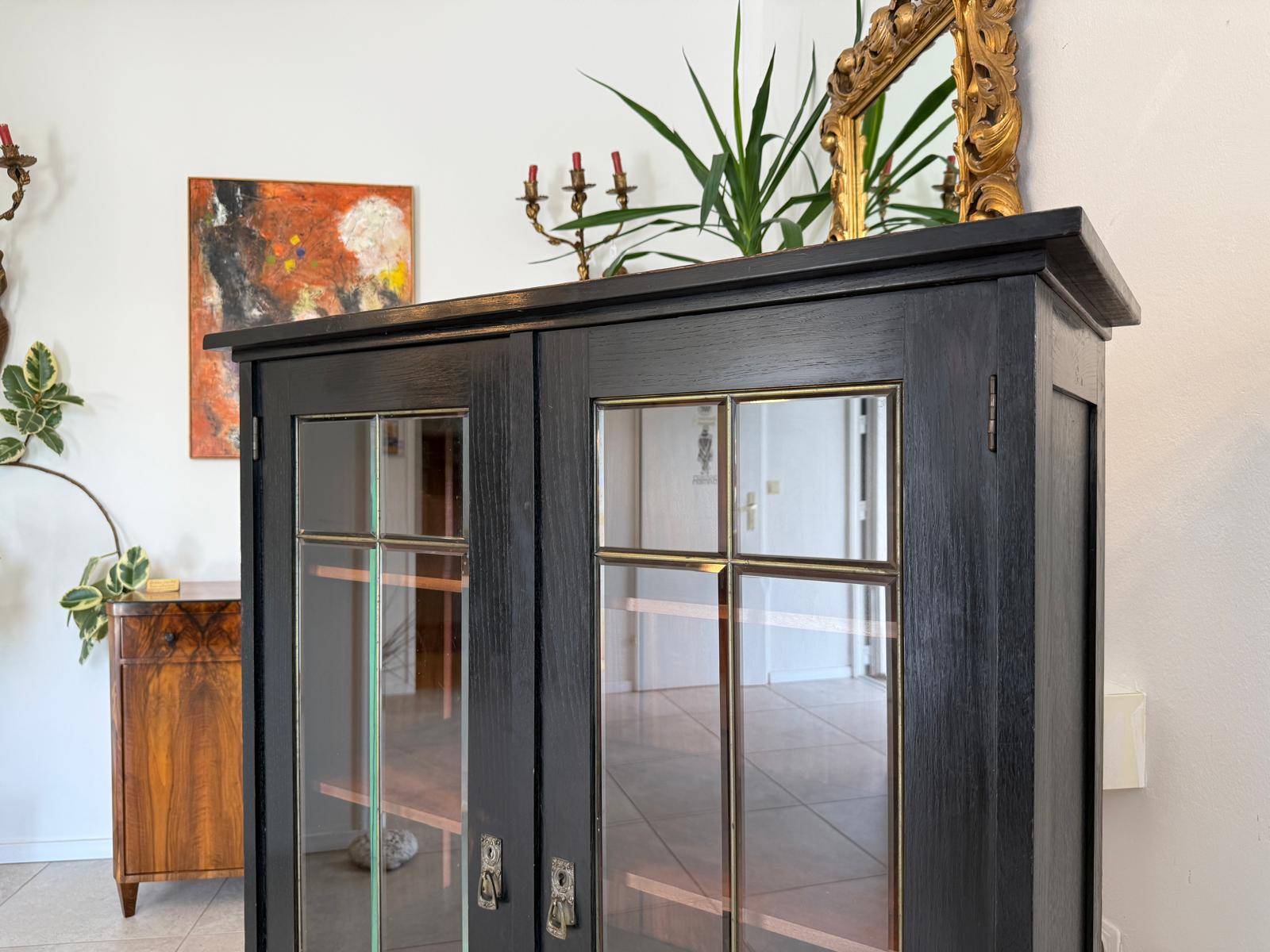 Original Jugendstil Vitrine Bücherschrank Vitrinenschrank Schwarz Antik G2060