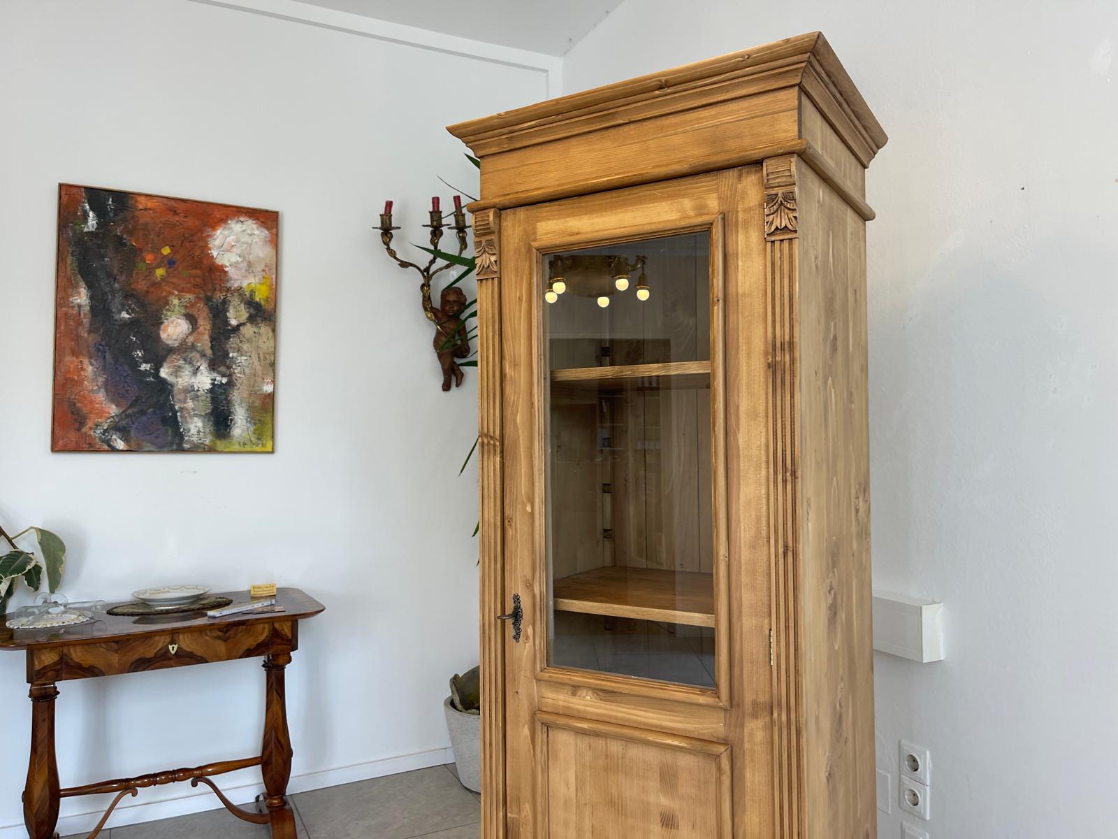 Antike Bäuerliche Vitrine Bauernvitrine Bauernschrank Weichholz Vitrine G1655