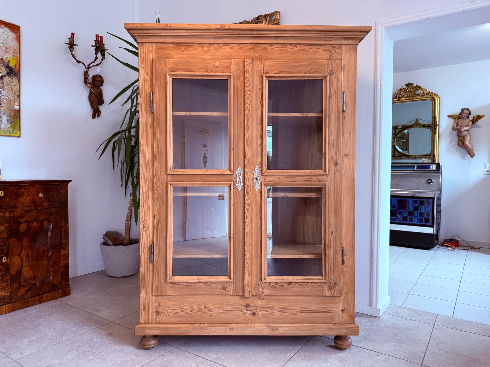Antike Bauernvitrine Vitrine Naturholz Bücherschrank Alte Bauernmöbel D2466
