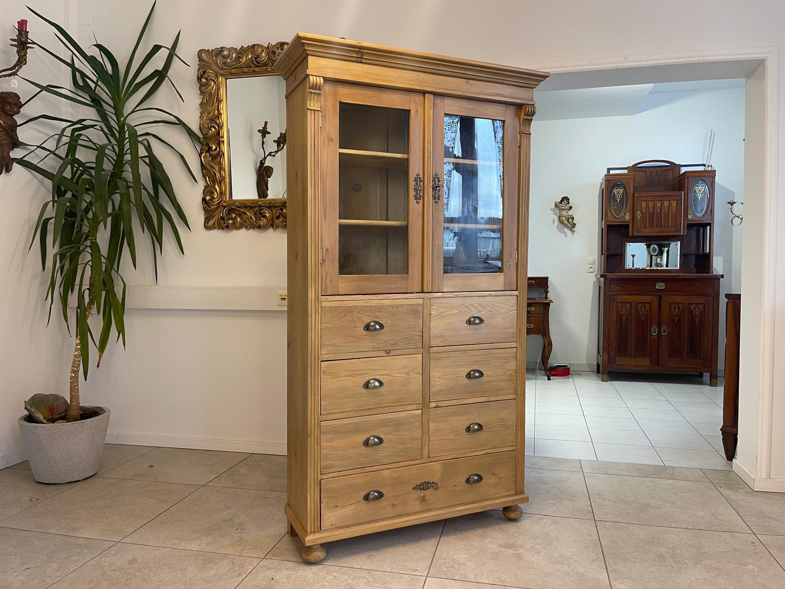 Bäuerliche Vitrine Bauernvitrine Naturholz Bücherschrank Bauernstube G1245