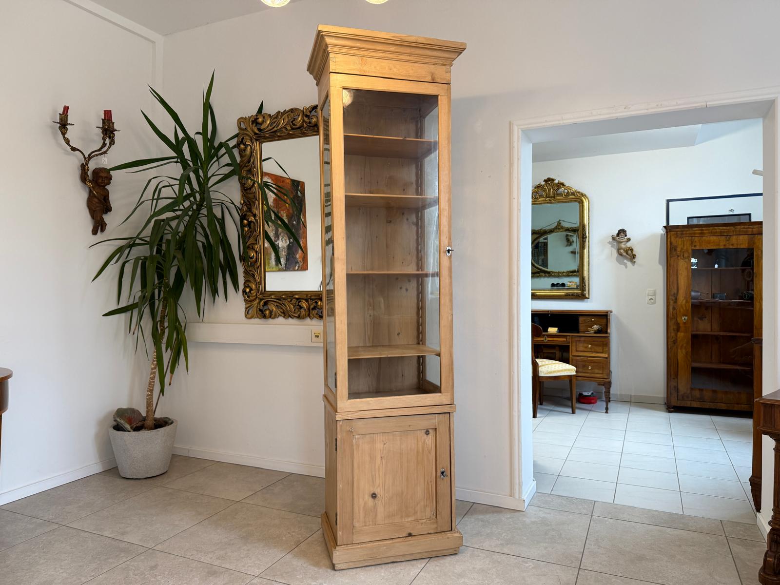 Bäuerliche Jugendstil Vitrine Bauernvitrine Naturholz Bücherschrank antik G2251