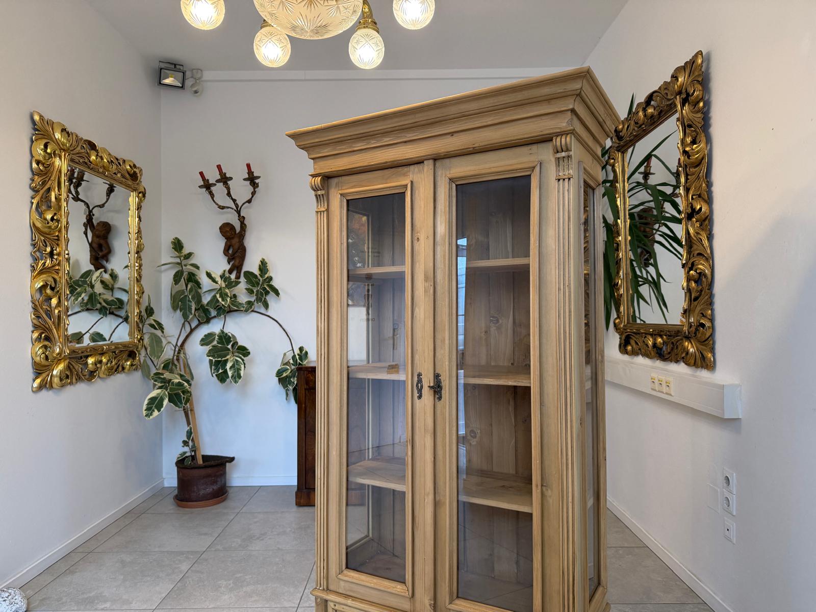 Antike Bauernvitrine Vitrine Naturholz Bücherschrank Alte Bauernmöbel D1125