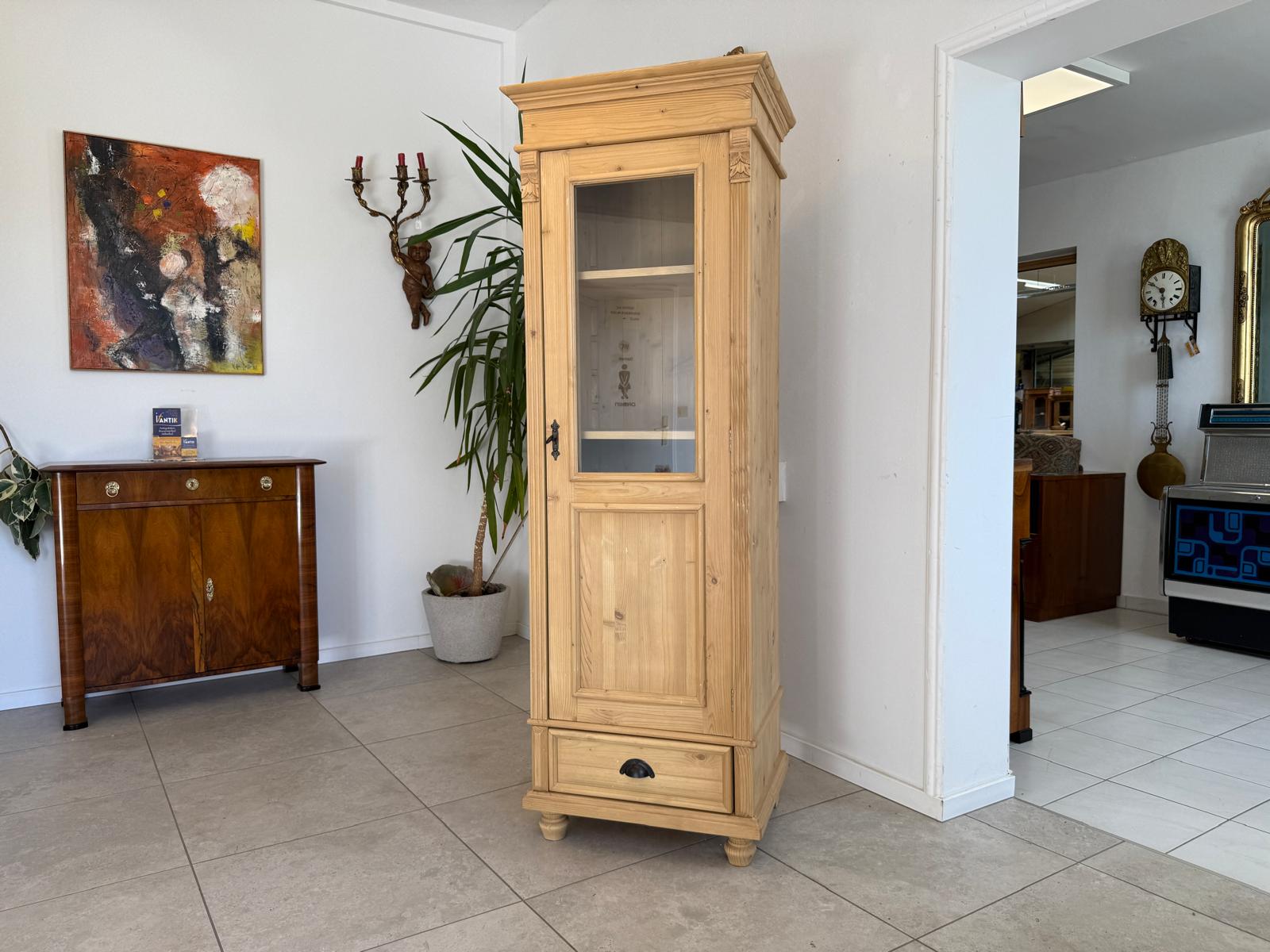 Antike Bauernvitrine Vitrine Naturholz Bücherschrank Alte Bauernmöbel D2346