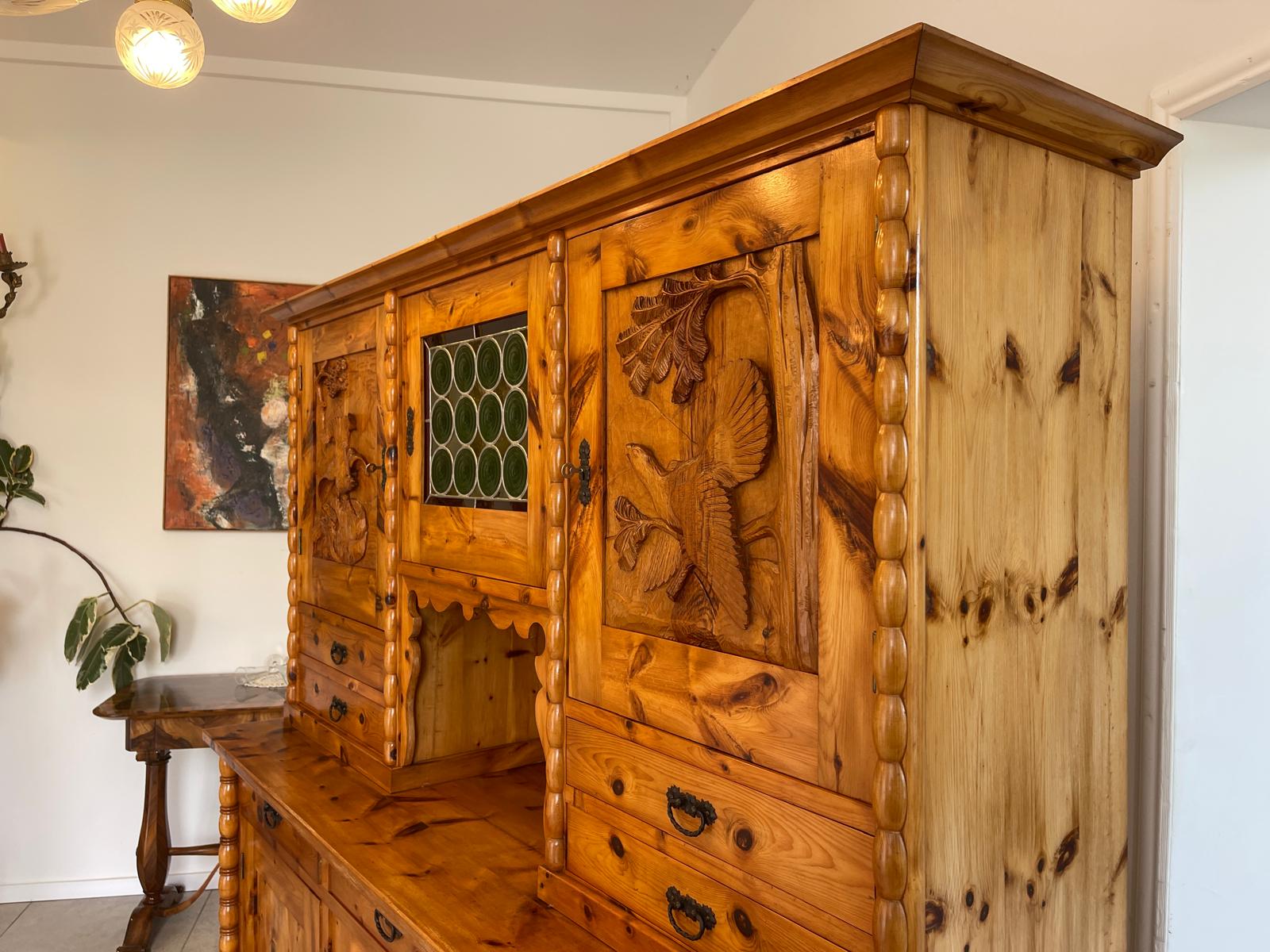 Alte Zirbenholz Kredenz Küchenvitrine Butzenglas Küchenschrank Landhausstil G1670