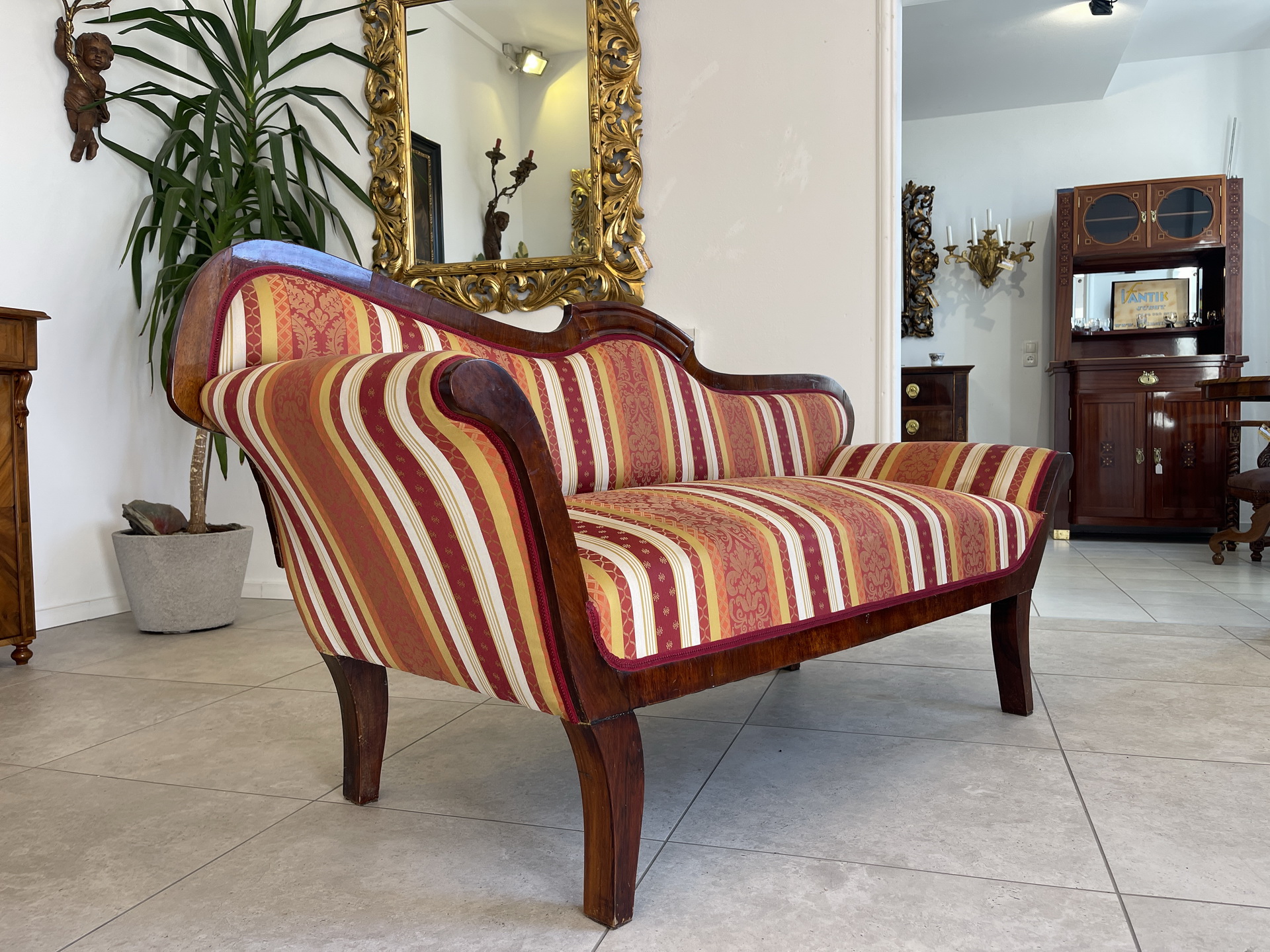 Biedermeier-_22 Biedermeier Sofa Diwan Couch Chaiselongue Antik 1850 Nuss Holz A4134